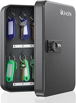 Uniclife 20 Position Key Cabinet with Combination Lock Resettable Black Digital Security Storage Box Steel Key Organizer with Colorful Key Tag Labels Stickers and Hooks