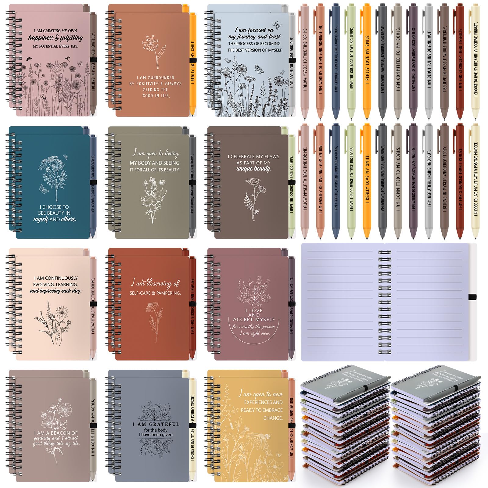 Kosiz 72 Pcs/36 Set Positive Affirmation Gifts Bulk for Women Gratitude Spiral Journals with Pens Motivational Notebooks Mothers Day Gifts for Mom