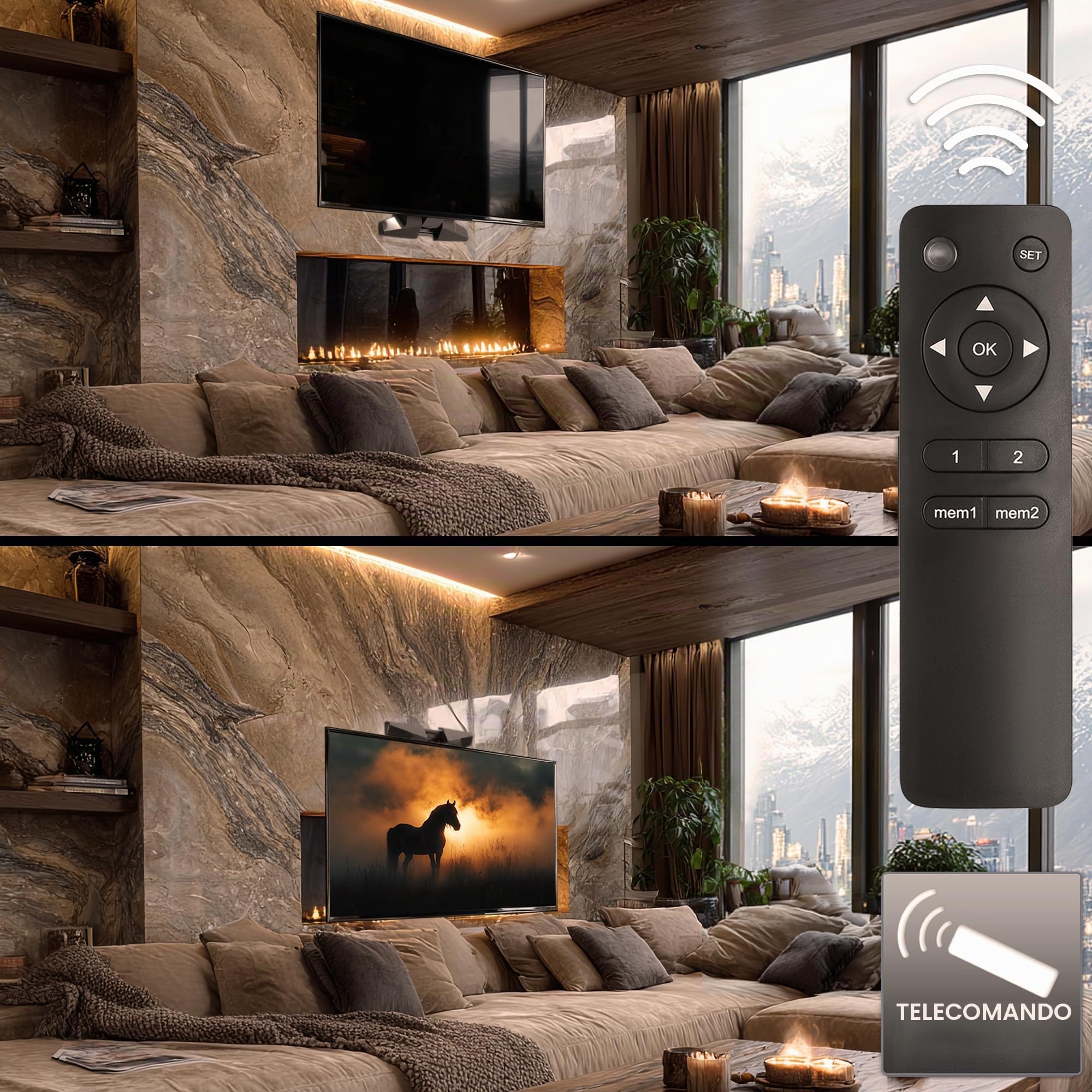 Maclean MC-891 Supporto Staffa elettrica per TV a parete Montaggio sopra il caminetto 37-70" QLED, OLED, LED, LCD, plasma max 35 kg Telecomando incluso