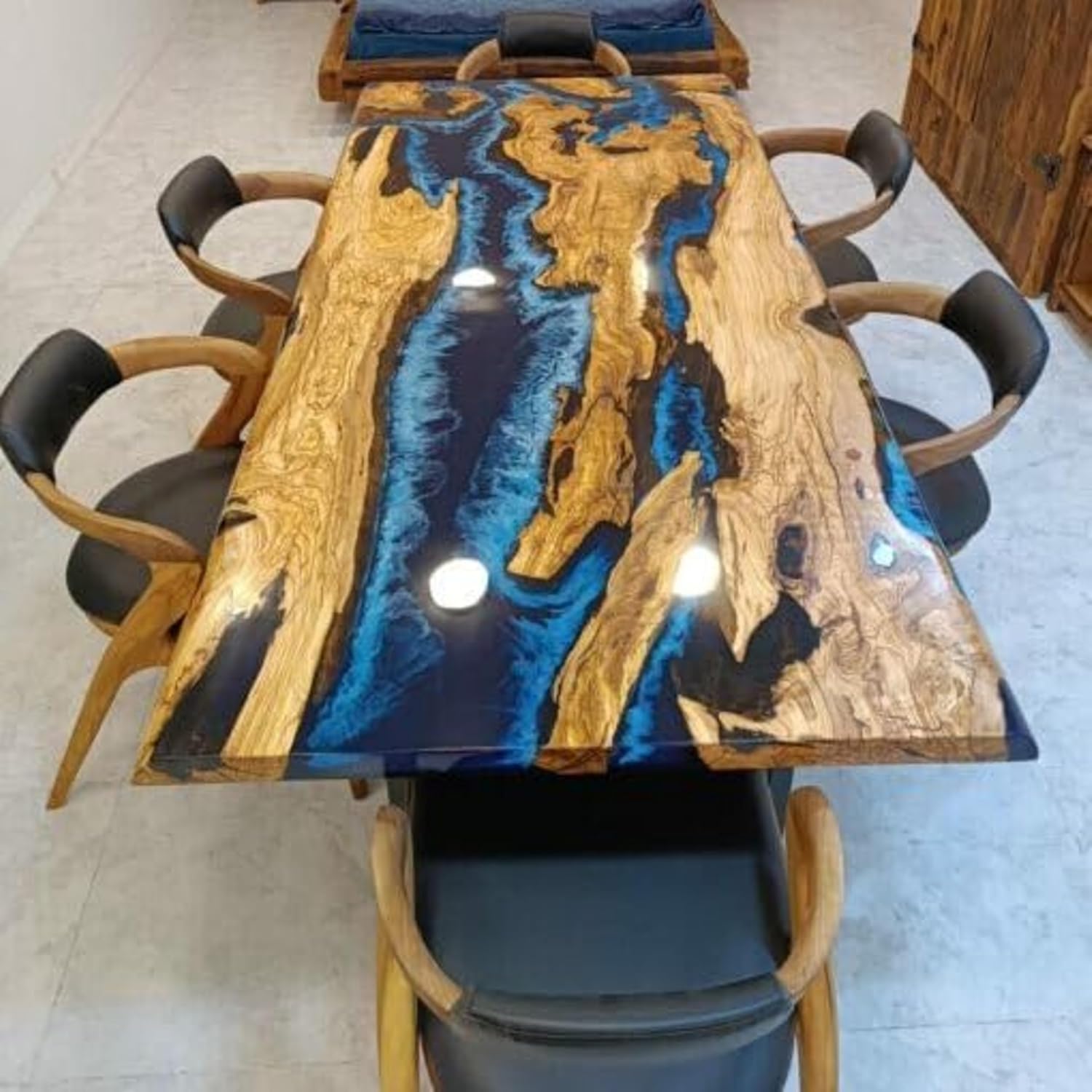 Customized Large Epoxy Table – Blue Wave River Clear Resin Dining Table for 2, 4, 6, 8 – Epoxy Coffee Table – Elegant Living Room & Home Décor