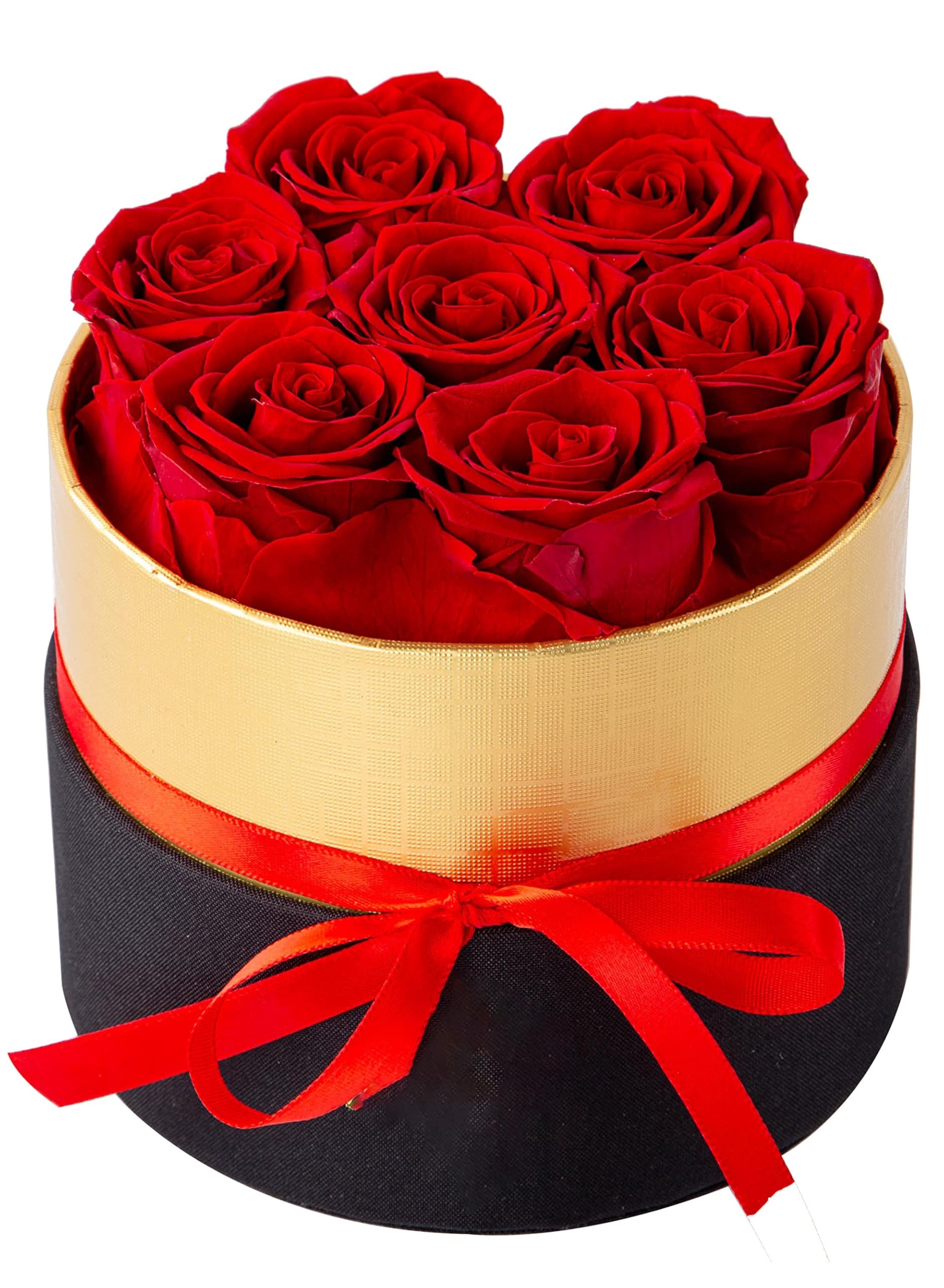 KASTWAVE Eternal Preserved Roses in Round Box, 7 Stunning Red Roses for Lasting Love, for Mothers Day and Valentines Day