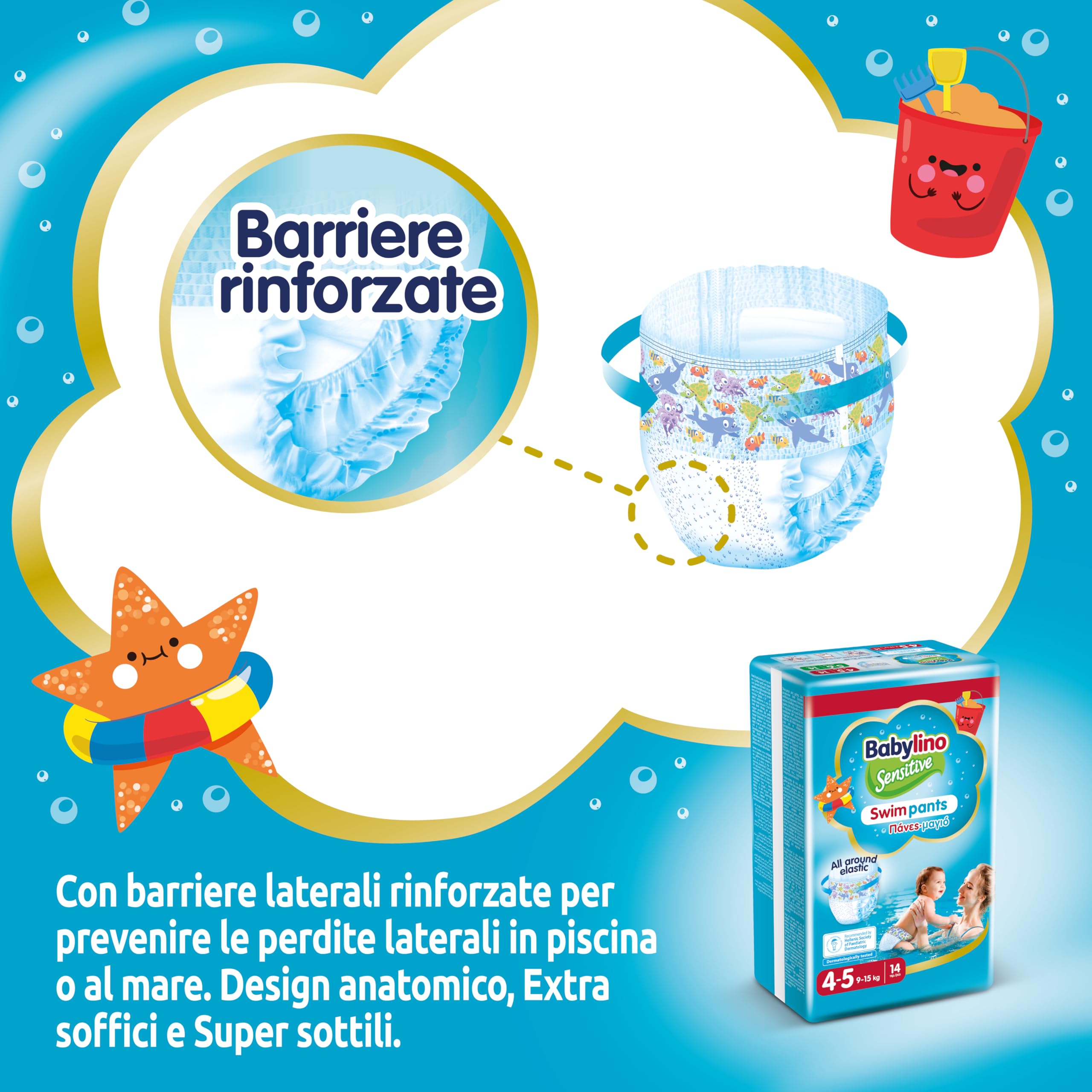 Babylino Sensitive SwimPants Pannolini Mare Piscina Taglia 4-5 (9-15kg) 14 Unità