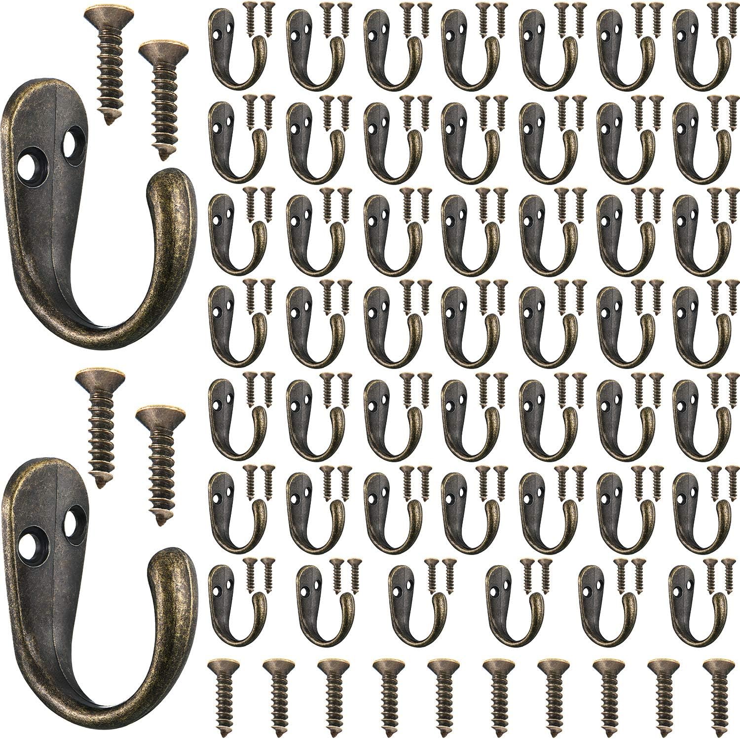 Hotop 50 Pcs Metal Coat Hooks Single Prong Robe Hook Wall Mounted with 110 Pcs Screws for Bath Bedroom Kitchen Garage(Black)