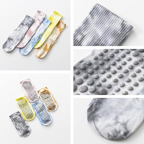 Miniatura 3 de Calcetines de yoga y pilates con empuñaduras para mujer, antideslizantes, coloridos, teñidos, acolchados, calcetines para baile de ballet