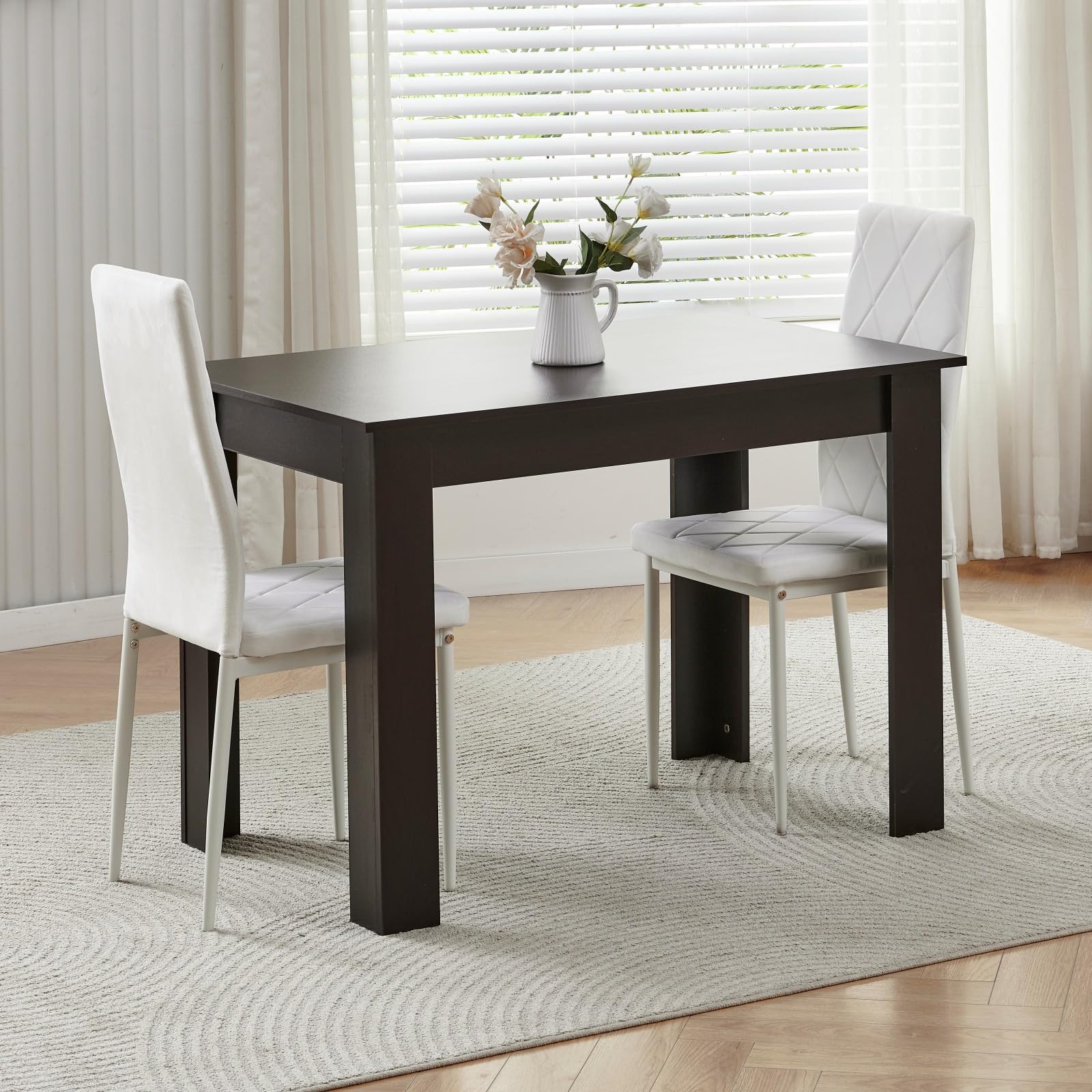 Homullel 110cm Dining Table and 2 Chairs, 2 Seater Kitchen Table and Chairs Set for Space Saving, Dining Room Set for 2, Black (2 Seaters, Flannel White #2) — image 1