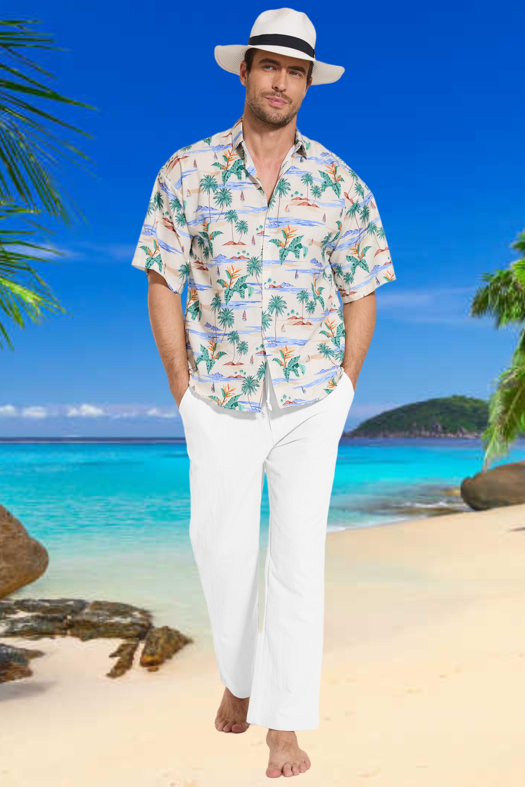 Cegerne Pantaloni di Lino da Uomo Pantaloni Estivi Lunghi Leggeri Medievale vestibilità Ampia Casual Pantaloni Casual Spiaggia