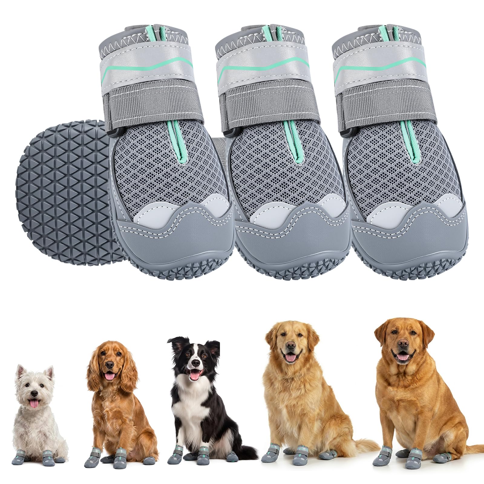 Gimars Pet Dog Shoes, Breathable Mesh Dog Boots with Reflective Straps, Anti-Slip Rugged Sole Paw Protector for Summer Hot Pavement, Walking, 4Pcs - Black & Grey Size 5 — image 1
