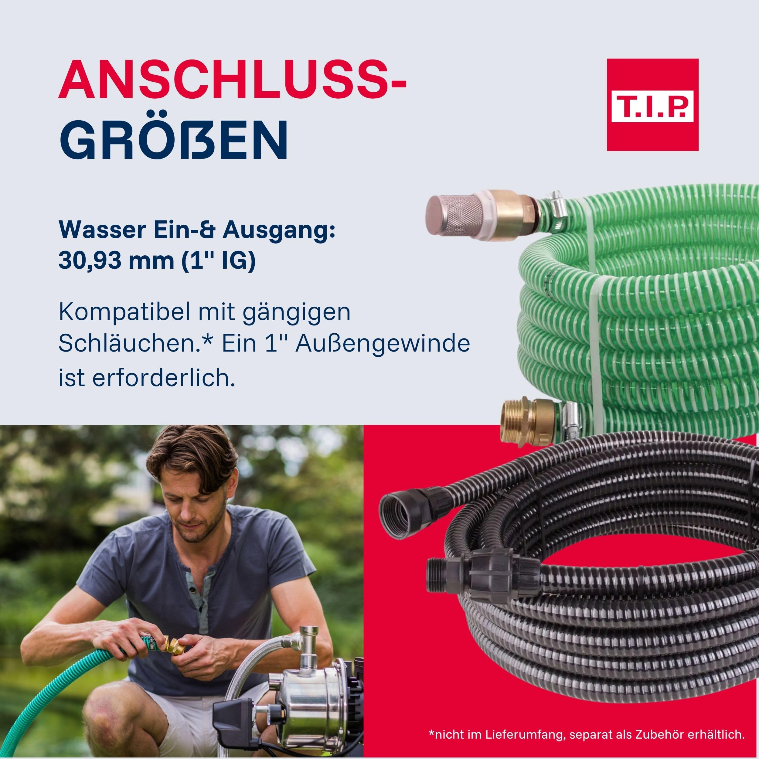 T.I.P. Hauswasserwerk 4200 l/h & 50 L Kessel, Druckerhöhung und Bewässerung | HWW 1300/50 Plus TLS 50L Stahl-Druckkessel, 1200W Leistung, 4200 l/h Fördermenge und 5.0 bar für Haus und Gartenbewässerung