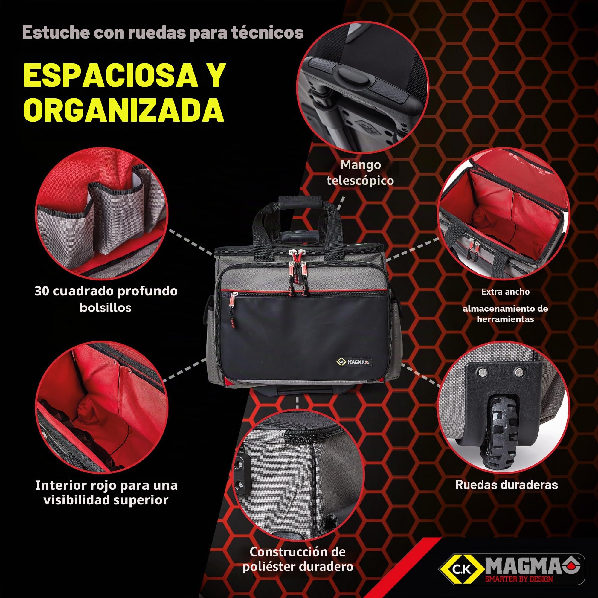 C.K Magma MA2650 - Maletín de herramientas vacío con ruedas, maletín de herramientas para técnico y fácil transporte