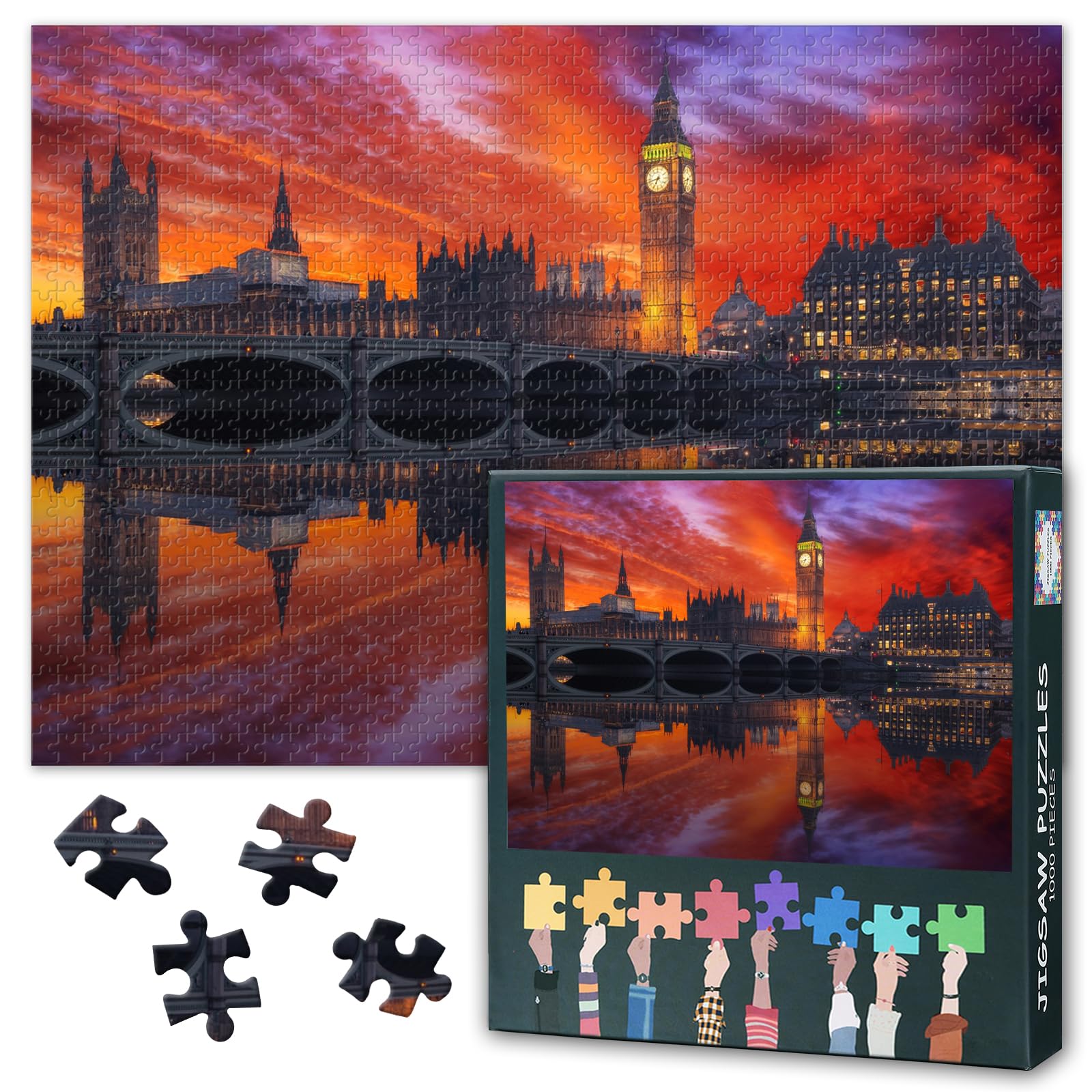 London England Puzzles for Adults 1000 Pieces, Westminster Palace Thames River Jigsaw Puzzles, Adult Puzzle for Adults, Educational Fun Games or Toys for Elders Friends 20X27 INCH