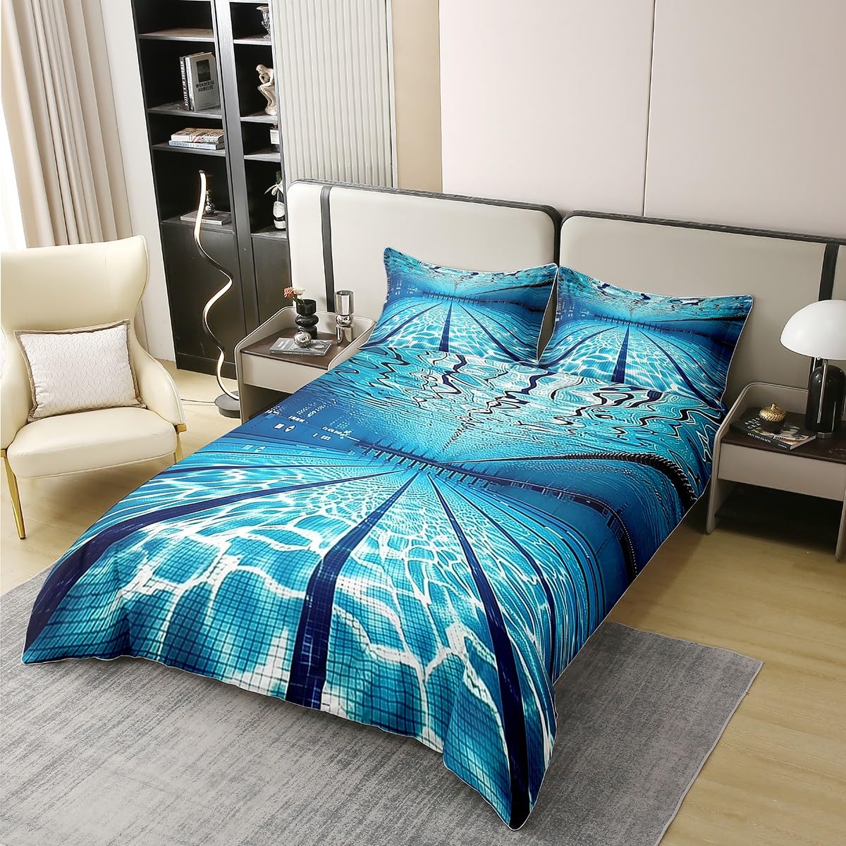 Homewish Baumwolle Schwimmen Sport Bettwäsche 140 x 200 cm, 3D-Druck, Bettbezug für Kinder, Jugendliche, Freizeit, Sommer-Thema, erfrischend, Bettwäsche, Reißverschluss,