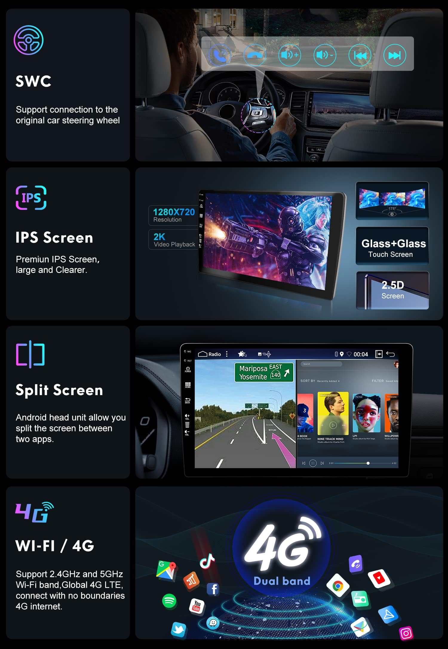 8G + 256G, ośmiordzeniowy, radio samochodowe z systemem Android 15 IPS do VW Caravelle 6 T6 (2015-2020), bezprzewodowa kamera samochodowa CarPlay/Android - kamera LED i mikrofon - 9 cali 2