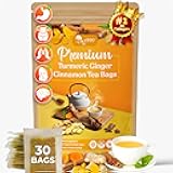 30 Bags Premium Turmeric Ginger Cinnamon Tea, Improve Digestion, Support Brain, Weight, Skin and Sleep, Eco-Conscious Tea Bags and Premium Natural Ingredients. Turmeric Ginger Herbal Tea. No Sugar, No Caffeine, No Gluten, Vegan.