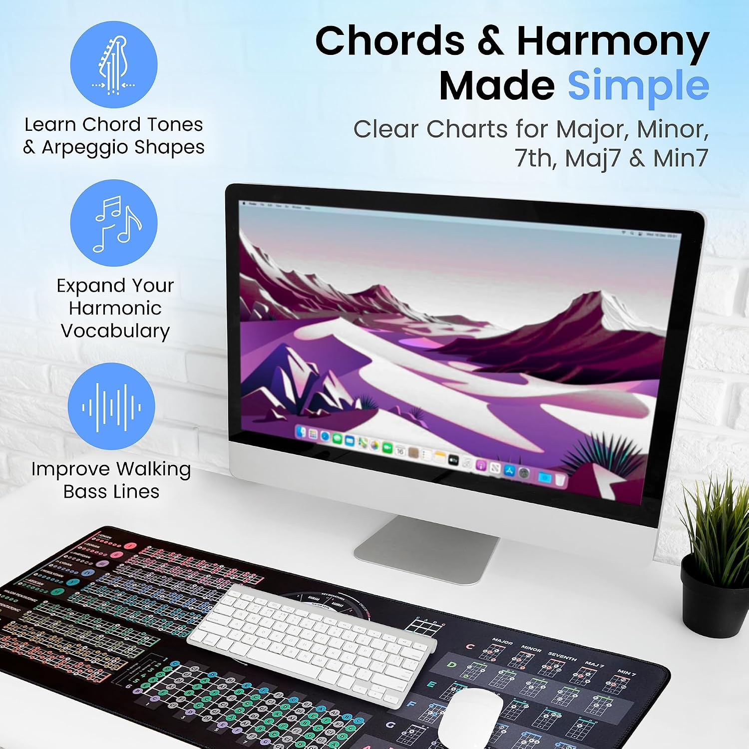 Bass Guitar Theory Cheat Sheet Mousepad – 35×25cm (13.8"x9.8") & 80×30cm (31.5"x11.8") – Fretboard Notes, Scales, Chords & Circle of Fifths – LED Version Available