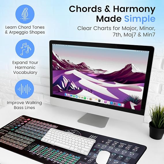 Bass Guitar Theory Cheat Sheet Mousepad (XXL No Led (800x300mm))