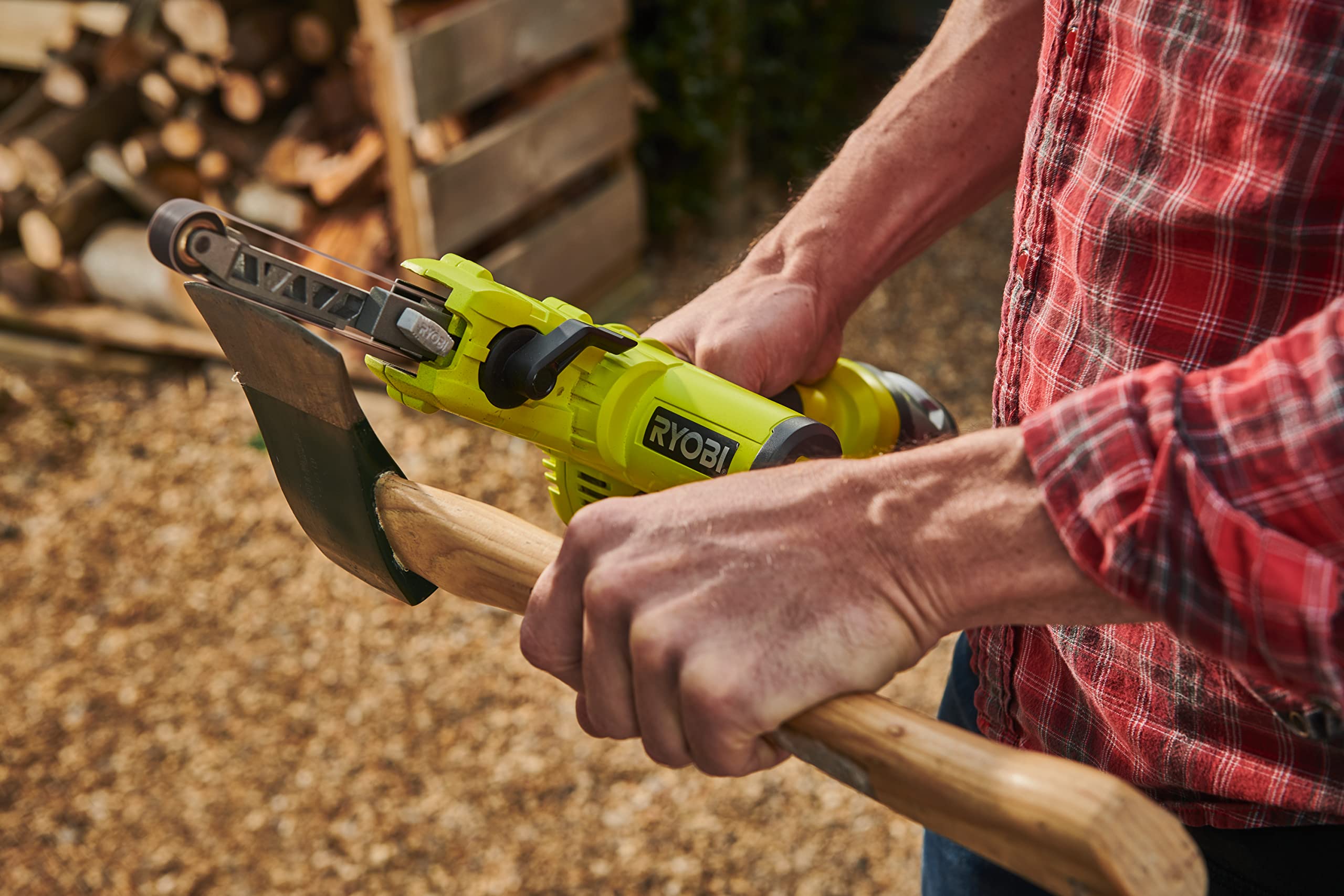 RYOBI - Lime 18V ONE - Vitesse Bande 260-630 m/min, Dim, 13x457mm - pour Poncer Bois, Carreaux, Métaux et Aiguiser - (Batterie et Chargeur non Inclus) - avec 6 Bandes abrasives