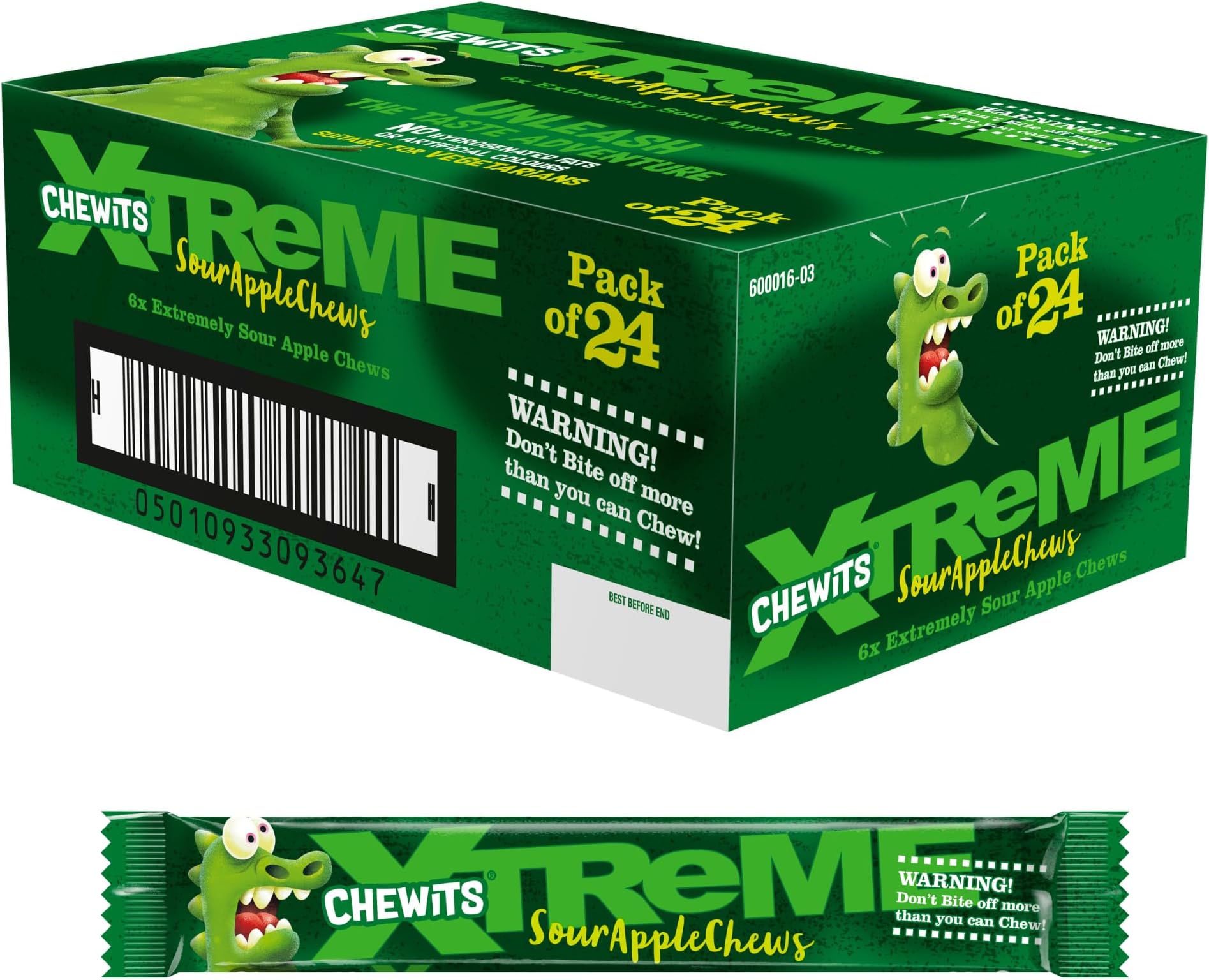 Chewits Xtreme Sour Apple Sweets 34 g (24pcs)