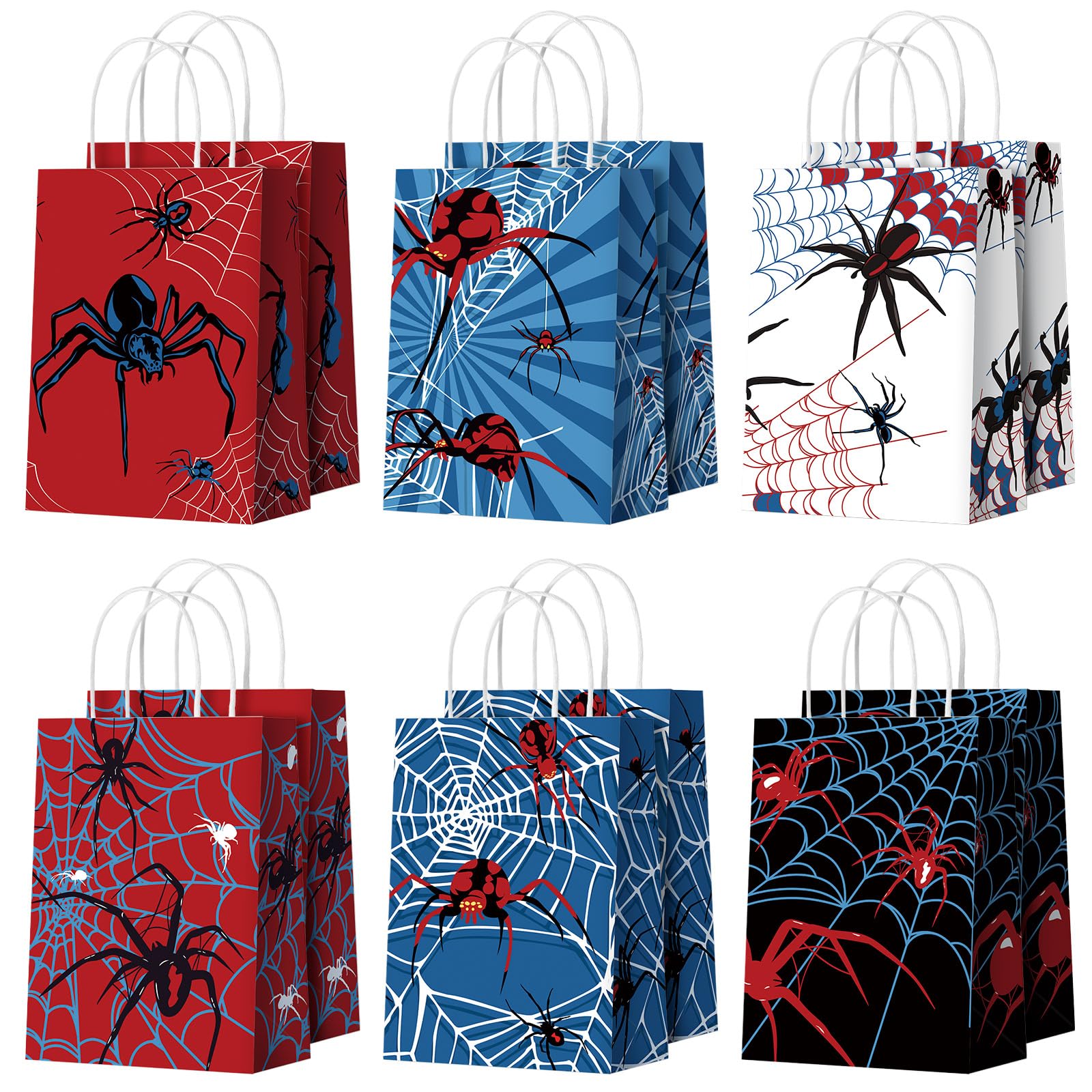 Epakh 12 Pcs Spider Party Favors Bags with Handles Spider Birthday Party Decorations Double Sided Goodie Candy Bags (Class Spider)