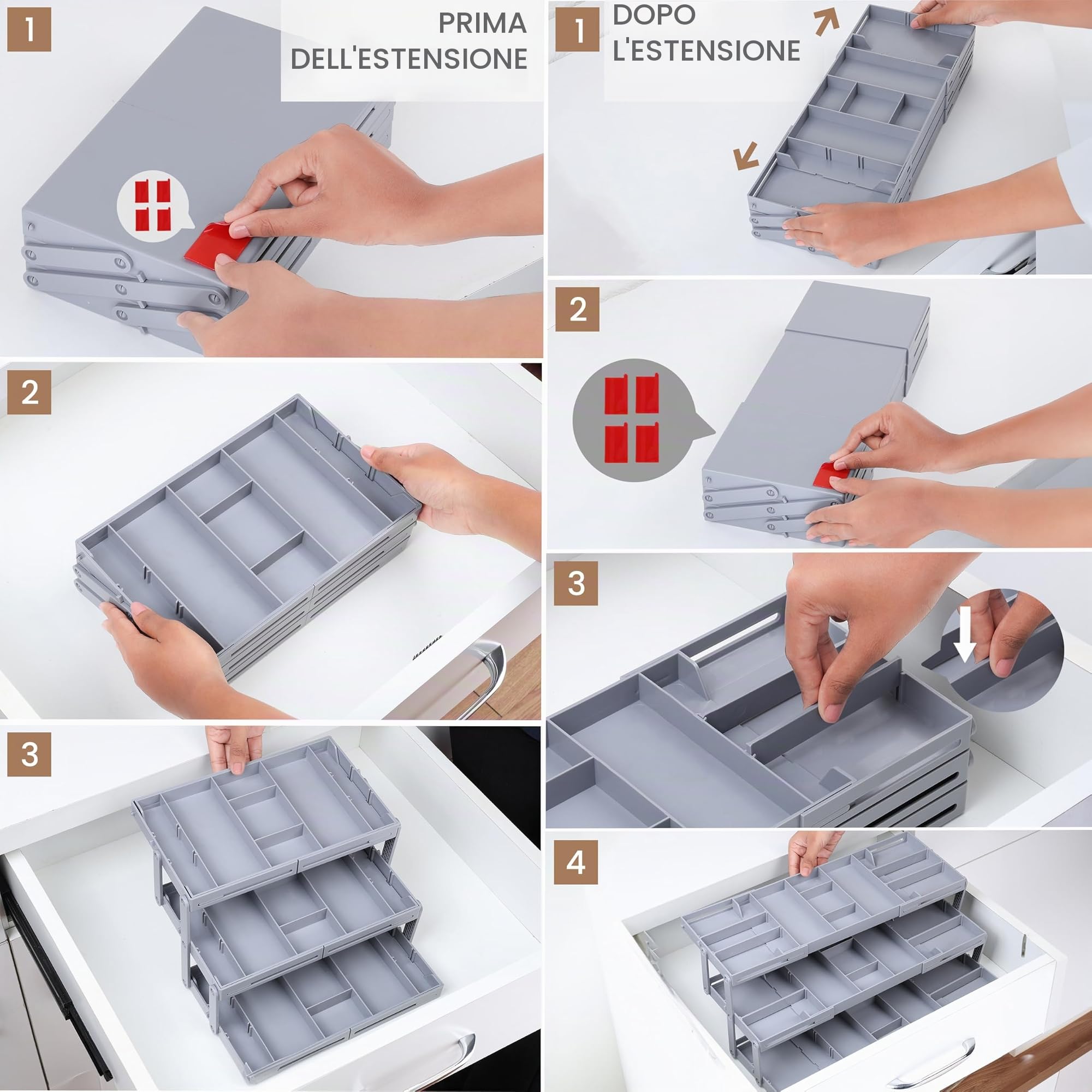 Belle Vous Organizer per Cassetti - Divisorio Plastica con 3 Ripiani - Organizzatore Ripiegabile per Trucchi e Gadget - Porta Oggetti a Scomparti da Casa e Ufficio