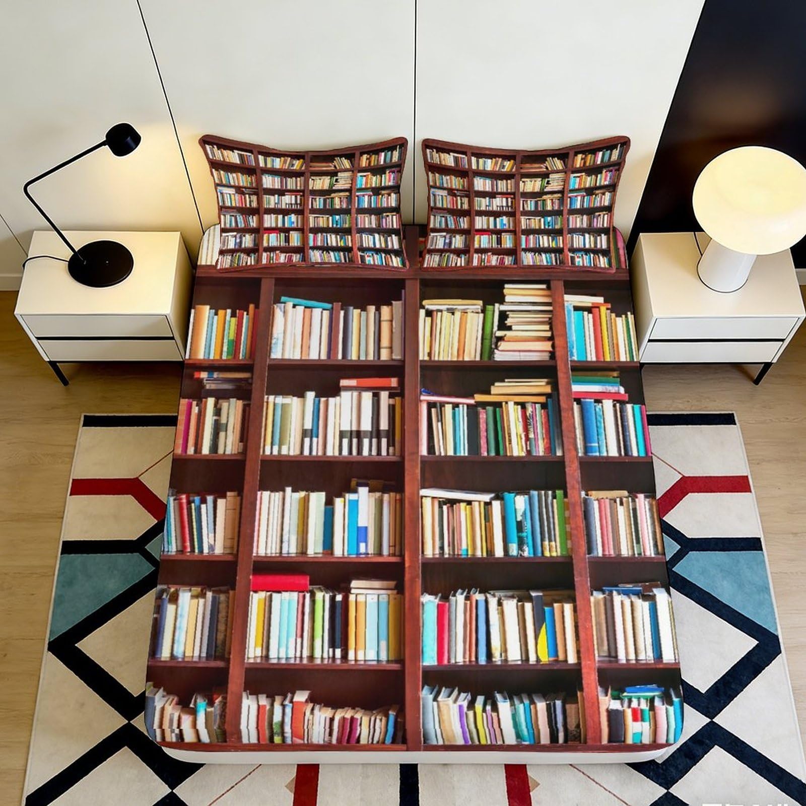 3D Printed Bookshelf Fitted Sheet Microfiber Soft Breathable Library Bed Cover for Bedroom Dorm Mattress Decor 90x200x25cm