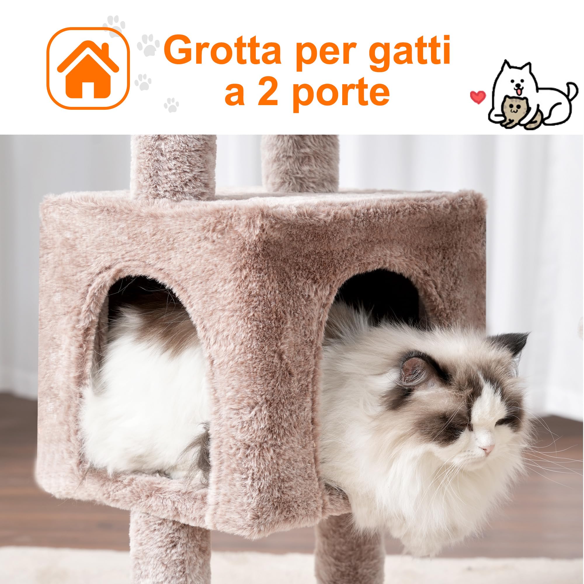 Heybly Albero Tiragraffi per Gatti, 100 cm Alto Con Grande Piattaforma In Cima, Grotta, 2 Amache, Giochi Per Gatti, Mobili Del Gatto, Tiragraffi Ad Alberi, Beige Marrone HCT006SMU