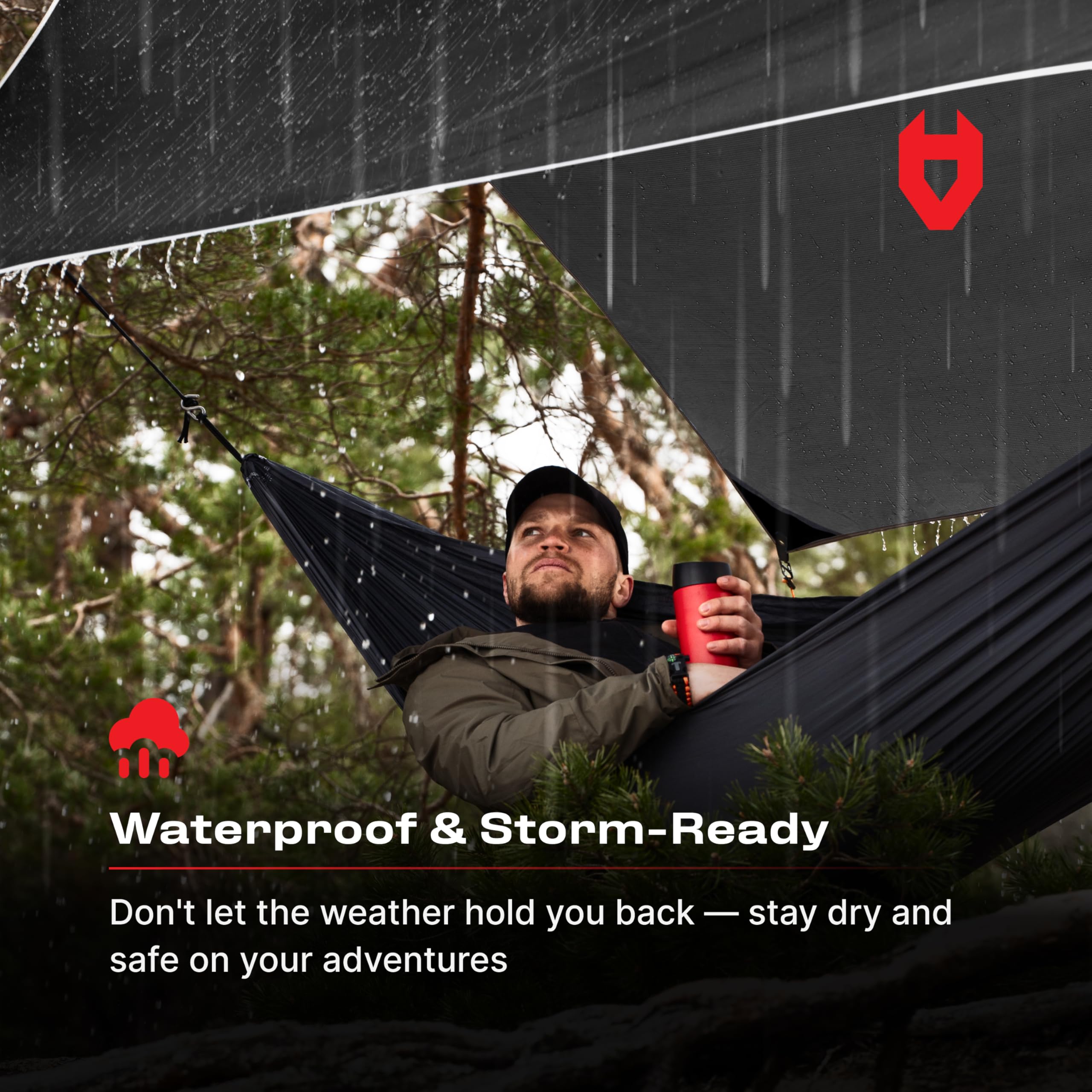 Rain Fly 12x10 Lightweight Survival Camping Tarp; 100% Waterproof; Makes a Great Backpacking Tarp or Hammock Shelter; Comes in Multiple Colors, Survival Bracelet Included; Black : Sports & Outdoors