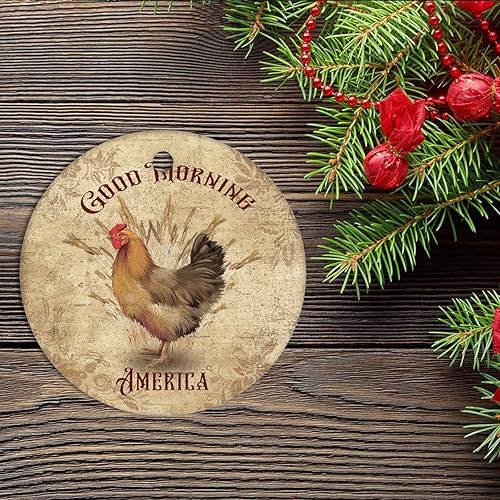 Miniatura 2 de Good Morning America Rooster Christmas Ceramic Ornament Country Life Good Morning Cock Chicken Rooster Holiday Present Personalized Christmas