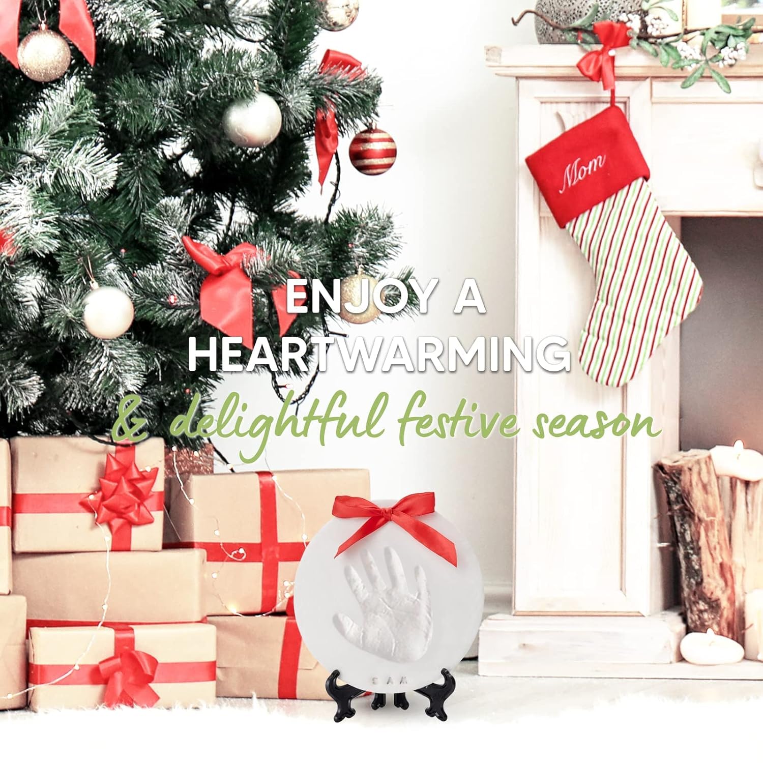 Baby Handprint Footprint Ornament Keepsake Kit and 5-Pack Burp Cloths for Baby Boys and Girls Bundle - Christmas Gifts (Multi-Colored) - Burp Cloths (Grayscape)