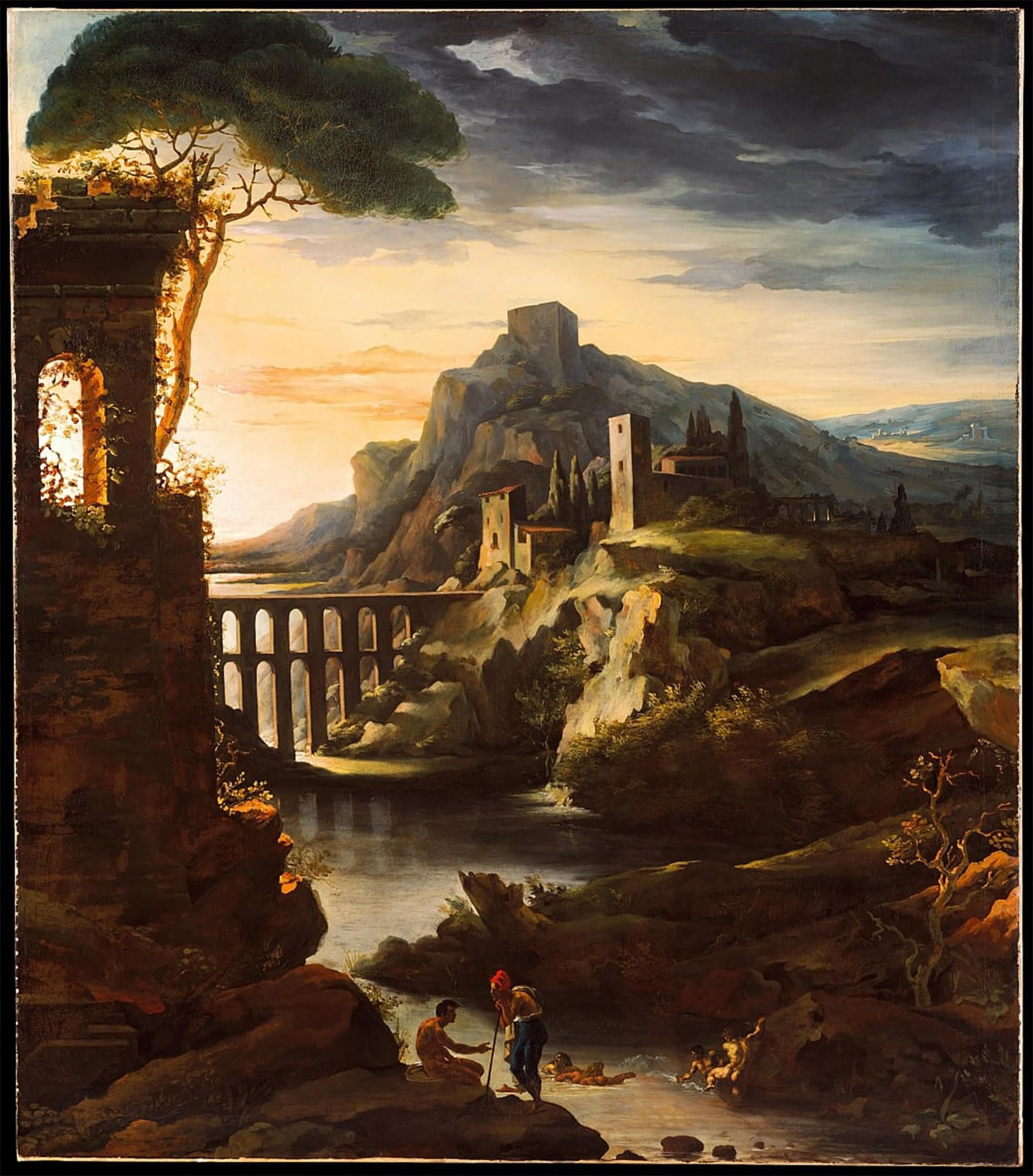 POSTERIIk Vintage Classic Picture Landscape Artwork Landscape with an Aqueduct by Theodore Gericault Portrait Canvas Painting for Office Home Decor 60x90cm