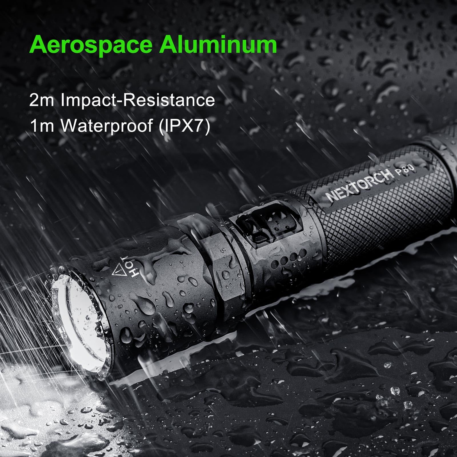 Nextorch P80B Latarka ładowalna, wysoka moc 2100 lumenów, latarka taktyczna LED z 5 trybami i stroboskopem, do nocnej pracy, przygody na świeżym powietrzu, samoobrony, codziennego użytku (czarna)