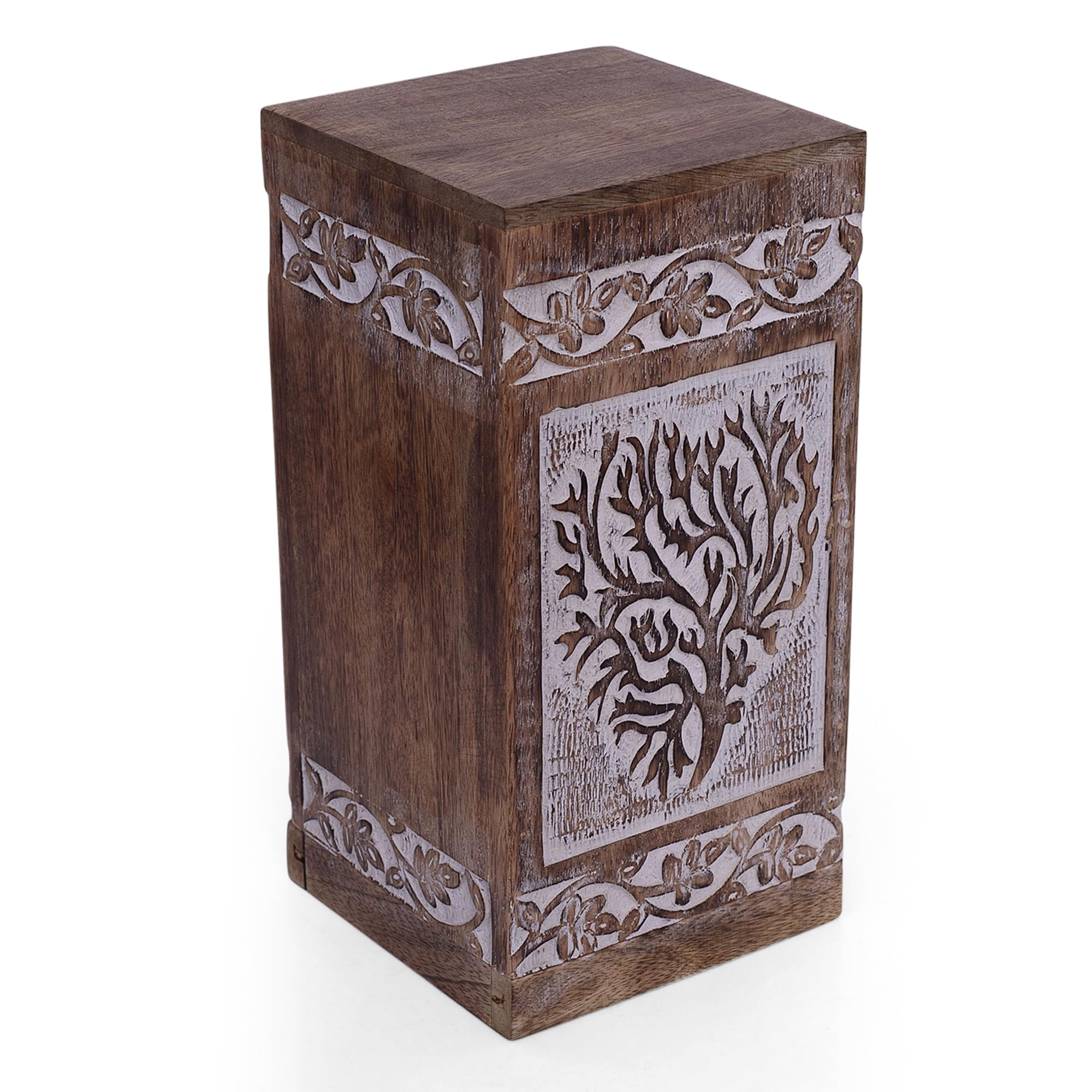 Beautifully Hand Engraved Wooden Urn Box For Ashes - Tree Of Life Design, 12x12x25 Cm, Memorial Keepsake - View #14