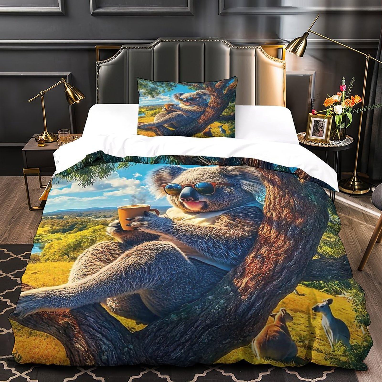 Ensemble de lit 3d koala housse de couette 135x200 microfibre