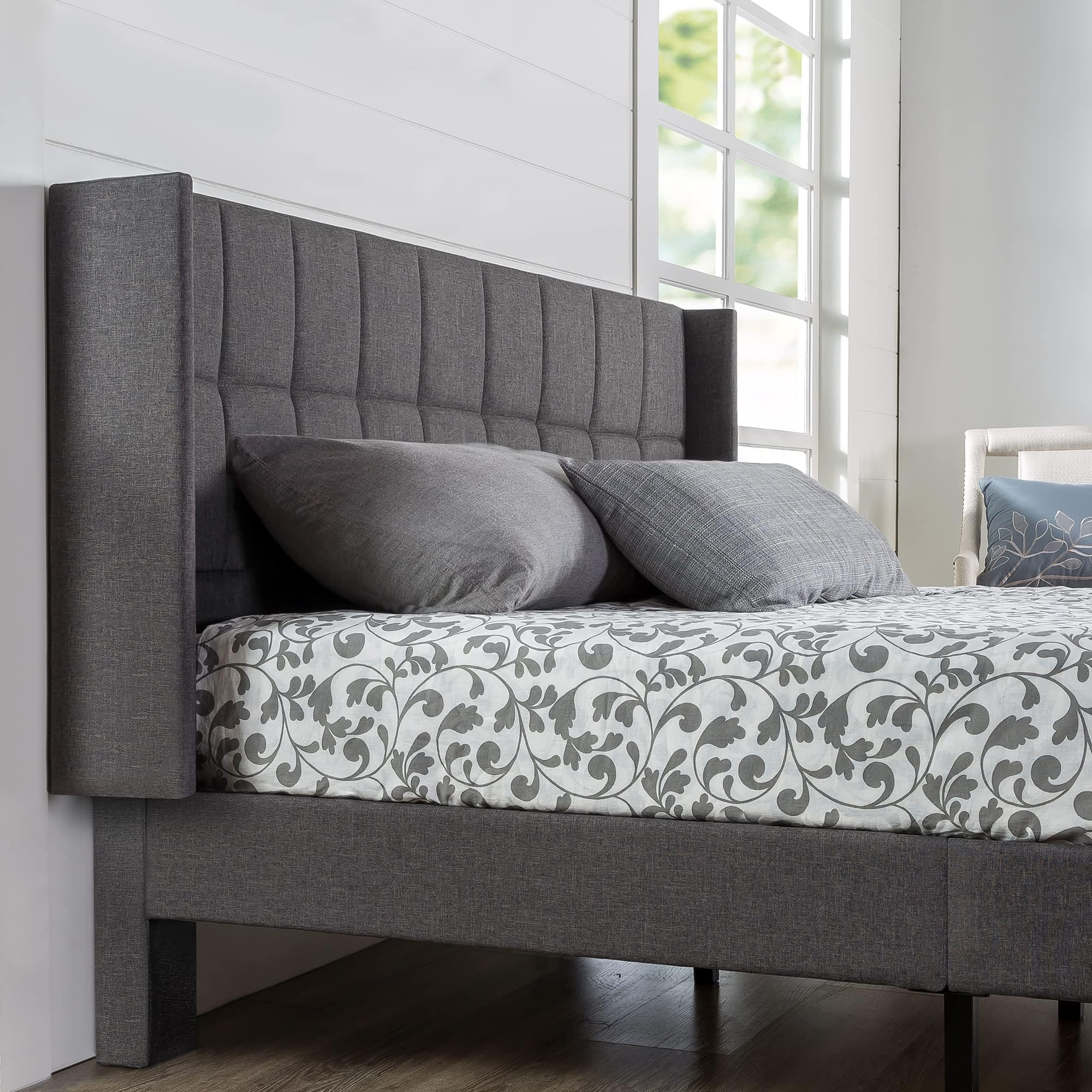 Dori Upholstered Platform Bed Frame with Wingback Headboard/Mattress Foundation/Wood Slat Support/No Box Spring Needed/Easy Assembly, King