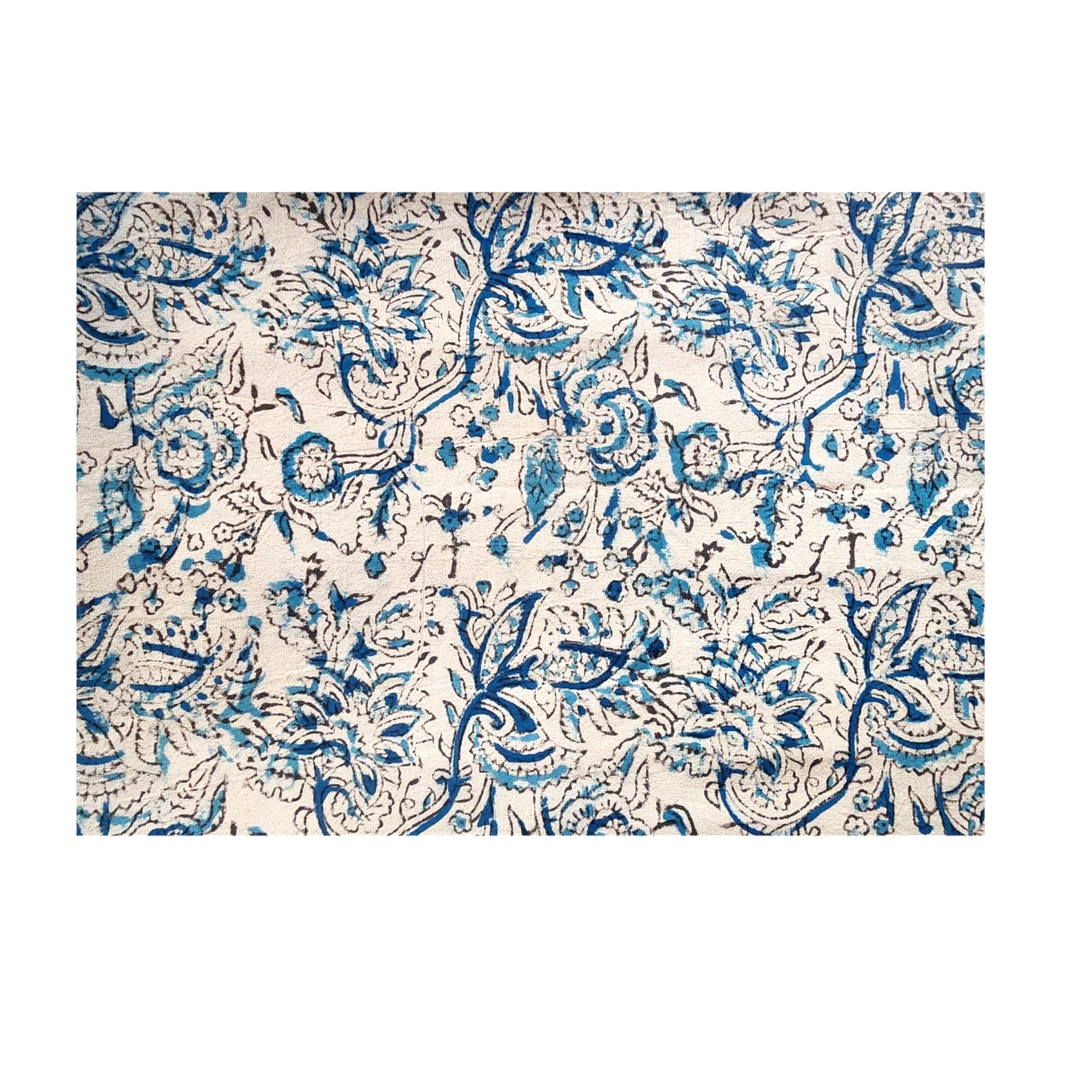 Kalamkari Print Fabric Blouse Material, 1 Metre, Beige and Blue-image-5