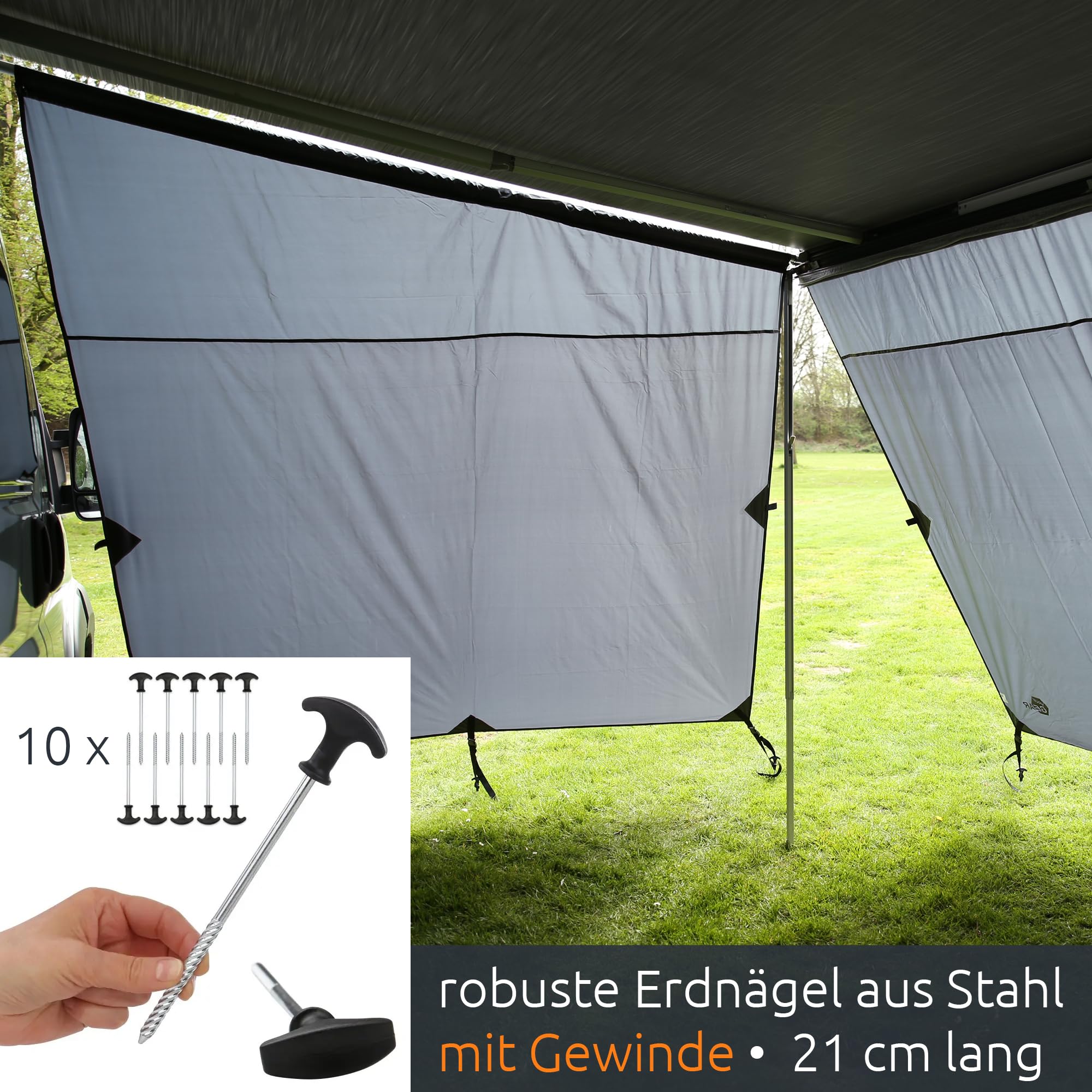 your GEAR Korsika 2.4 - Markisenwand-Set mit Vorderwand und 2 Seitenwänden - Schutz vor Sonne, Wind und Regen