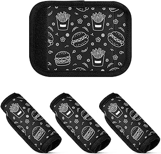 Food Hamburger Fries Black Print 4 Pcs Luggage Handle Wrap for Suitcase Soft Travel Luggage Markers for Flying Airplane