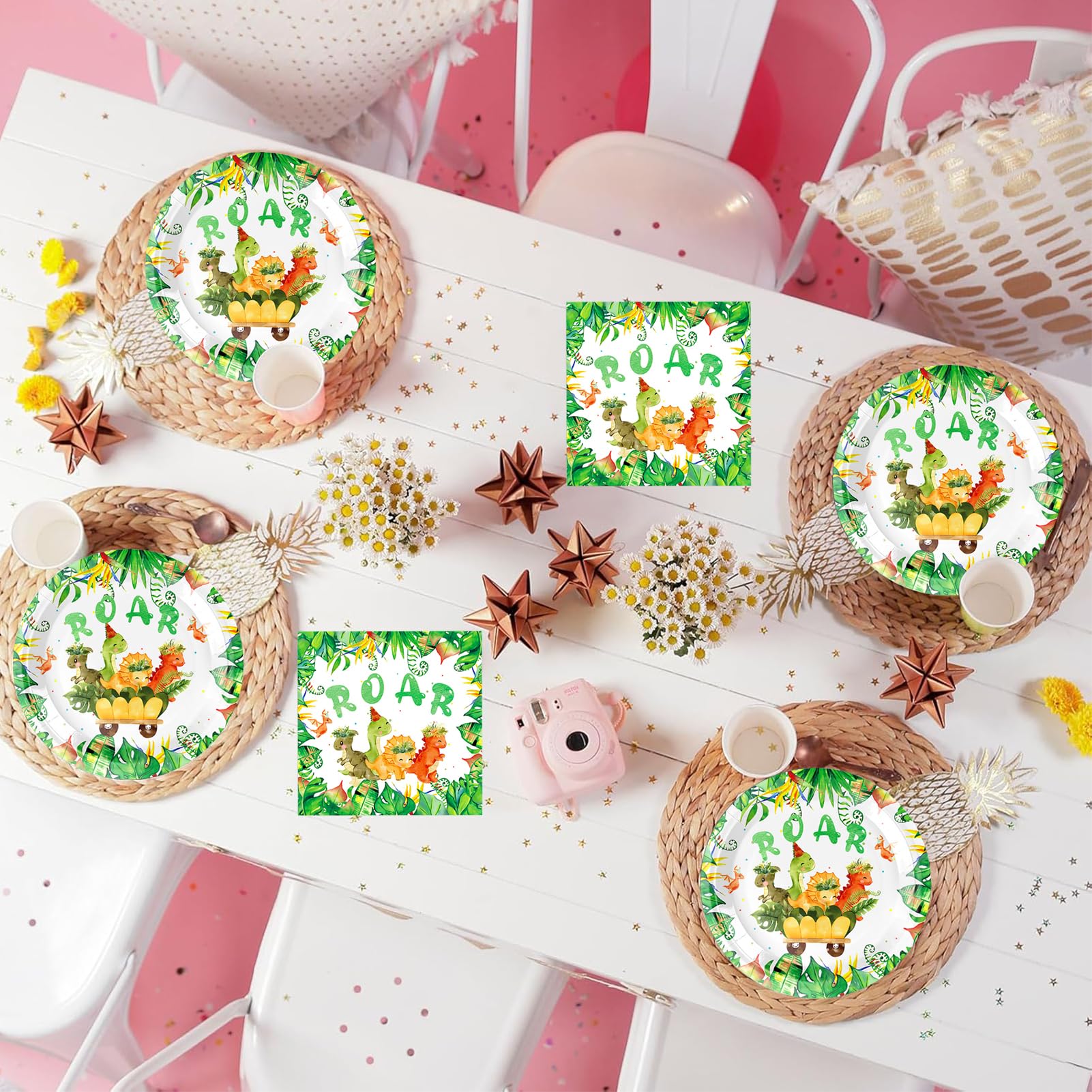 60-tlg. Dino Geburtstagsdeko Set - Teller Und Servietten Für Dinoparty