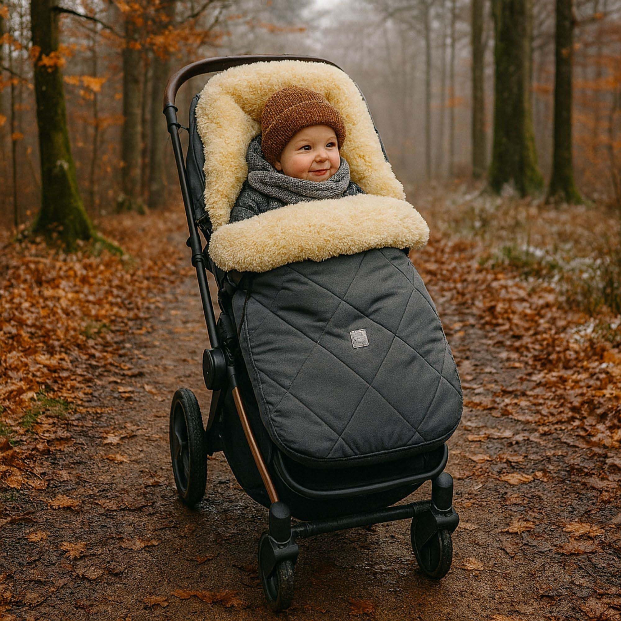 Kaiser Coosy Lammfell Kinderwagen Fußsack, 85 x 45 cm, Universal Passform (anthracite)