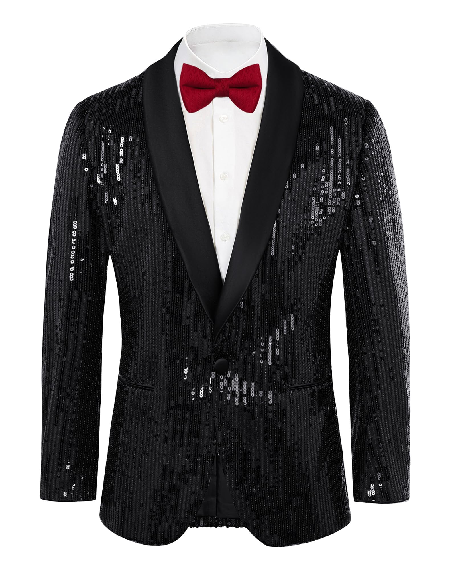 GRACE KARINMens Shiny Sequin Blazer One Button Suit Jacket Shawl Lapel Tuxedo Party Dinner Prom