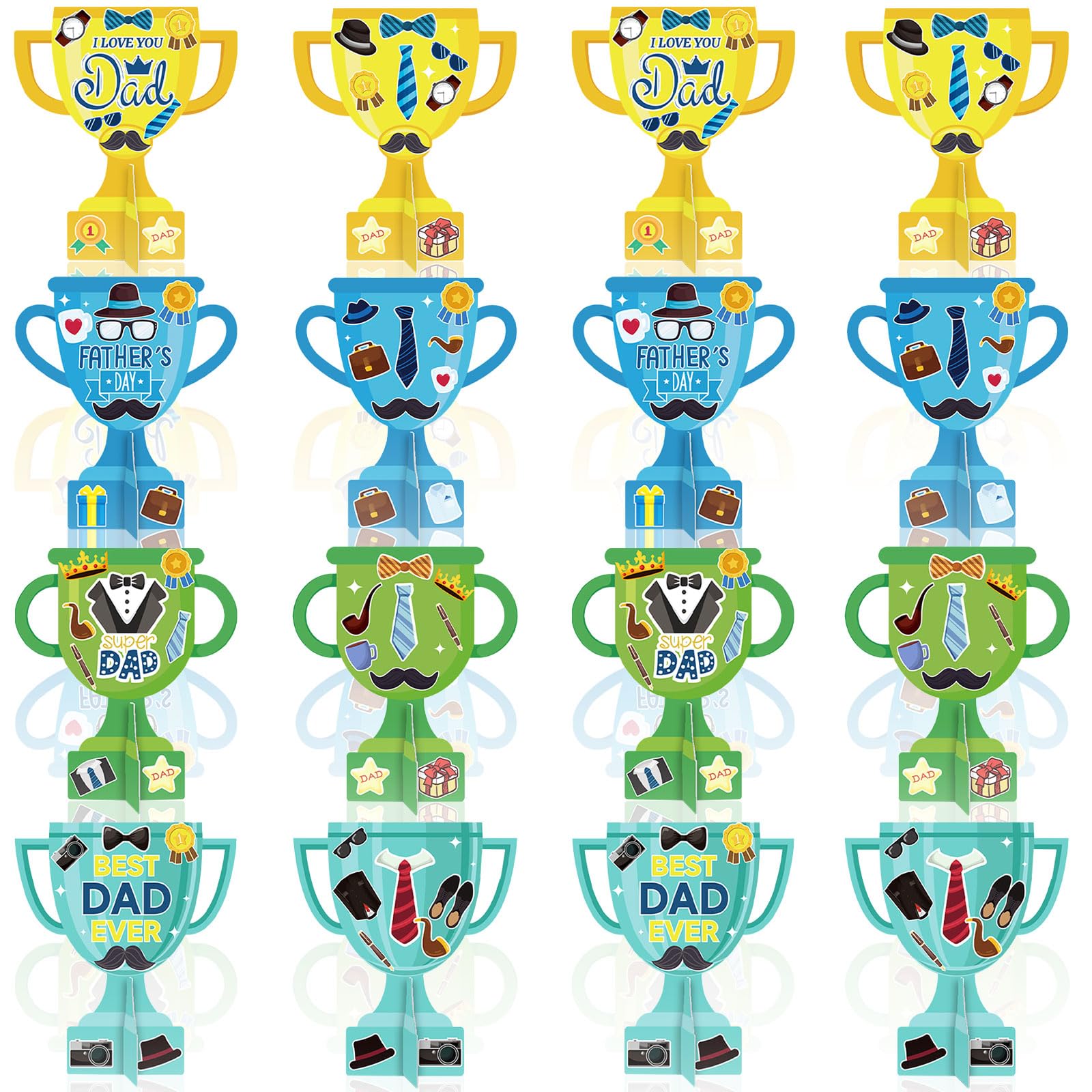 YIAJIA Fathers Day Crafts for Kids Kit, 12Pcs DIY Trophy Painting Papercraft, Daddy Birthday Gifts from Daughter Son, Best Dad Ever Craft Gifts for Father's Day Birthday Classroom Activities