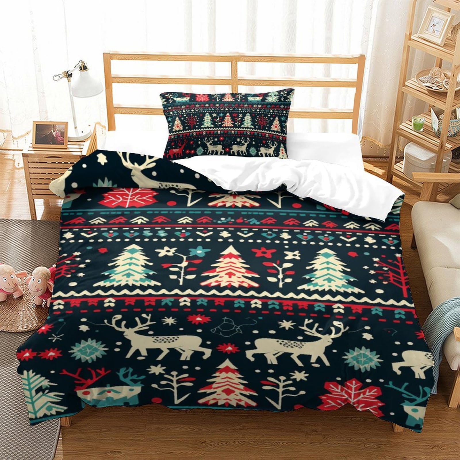 LKBASOEGD Christmas 3D Printed Duvet Cover Set 2 Pieces Bedspread Soft Microfiber with Zipper Closure，Pillowcases for Teens And Adults Single（135x200cm）