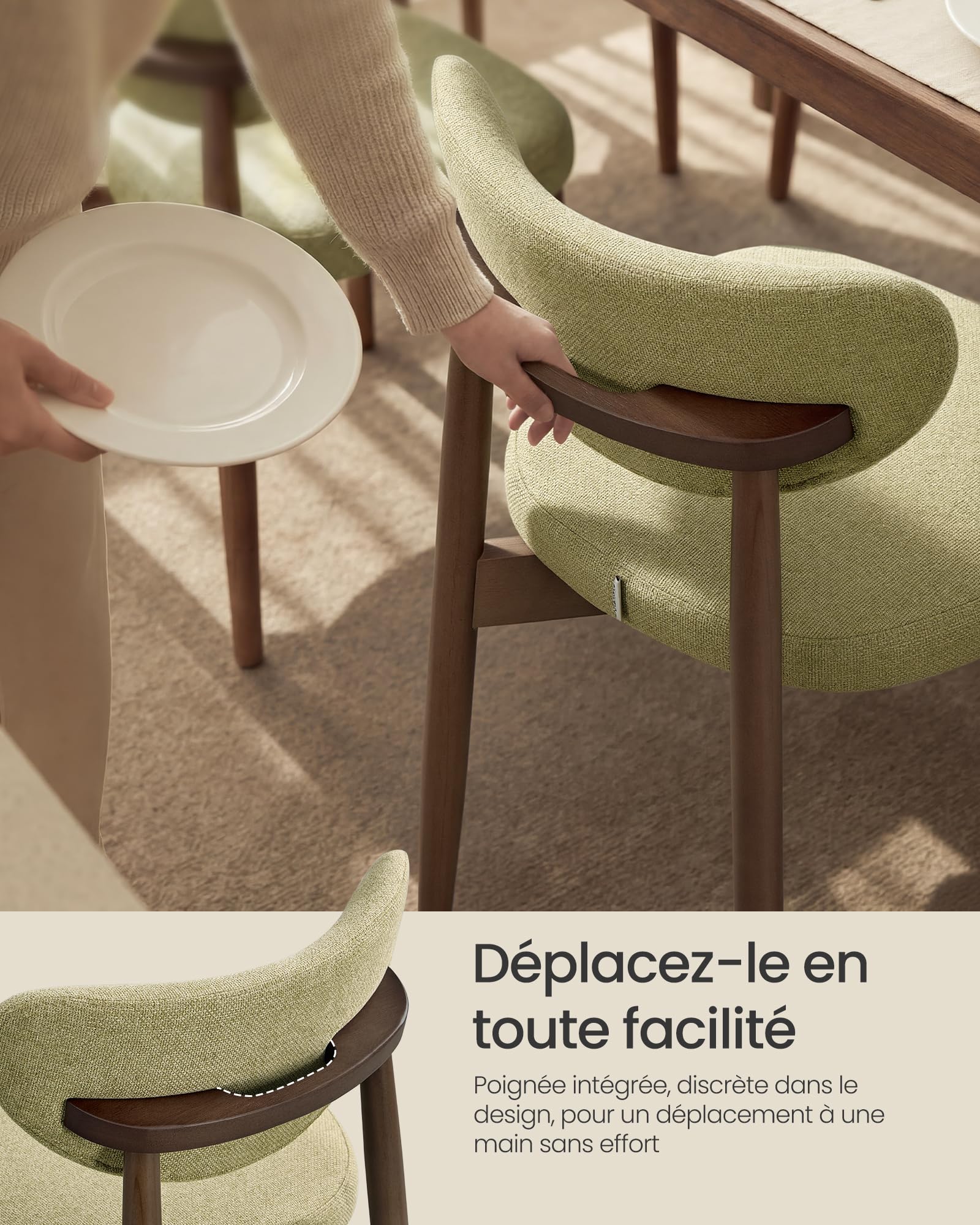 VASAGLE Lot de 2 Chaises Salle à Manger, Dossier Incurvé