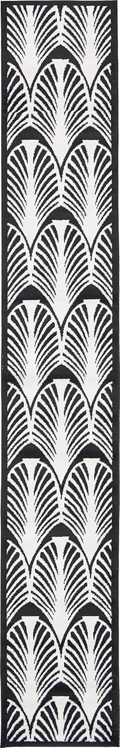 Unique Loom Metro Collection Modern Art Deco Coastal Shell Area Rug Great for Kids (2' 0 x 13' 0 Runner Black/Ivory)