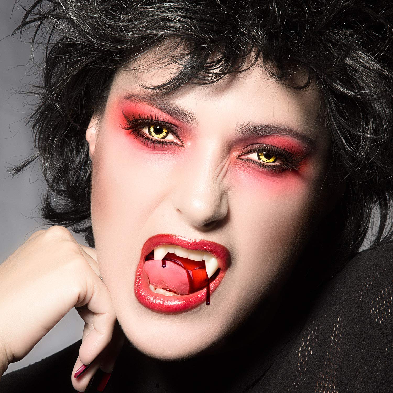 5 Pieces Vampire Fangs Kit 4 Sizes Custom Fangs Vampire Teeth Fake Dentures with 1 Tube Teeth