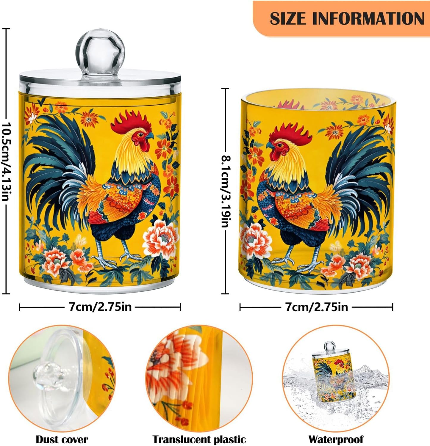 MNSRUU 4 Pack Qtip Holder Organizer Dispenser Chicken Flowers Bathroom Storage Canister Cotton Ball Holder Bathroom Containers for Cotton Swabs/Pads/Floss