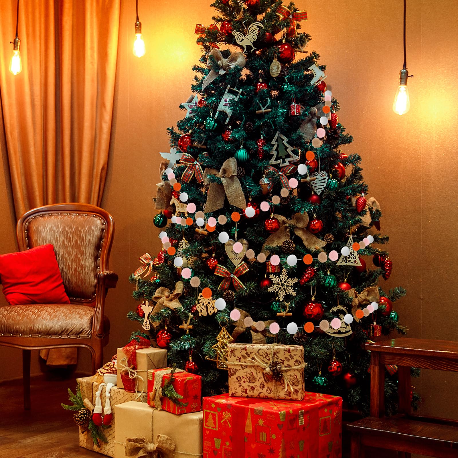 Abeillo Weihnachtsschmuck, Boho-Farben, Bommel-Girlande, 2,2 m, Wollfilzkugel, Girlande, zum Aufhängen, Dekoration, 4 Stück