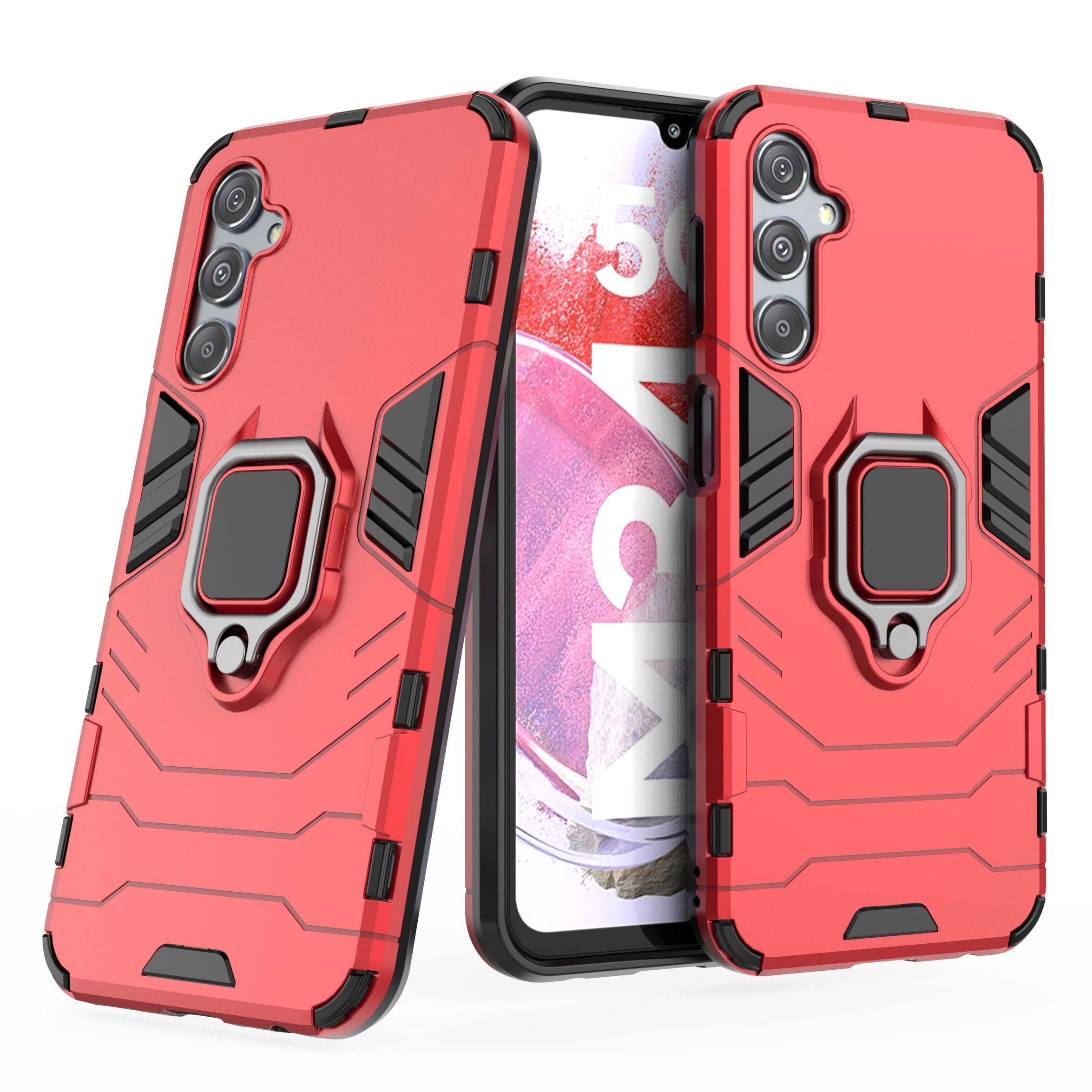 Case for Samsung Galaxy M34,Hybrid Heavy Duty Protection Shockproof Defender Kickstand Armor Case Cover,Red