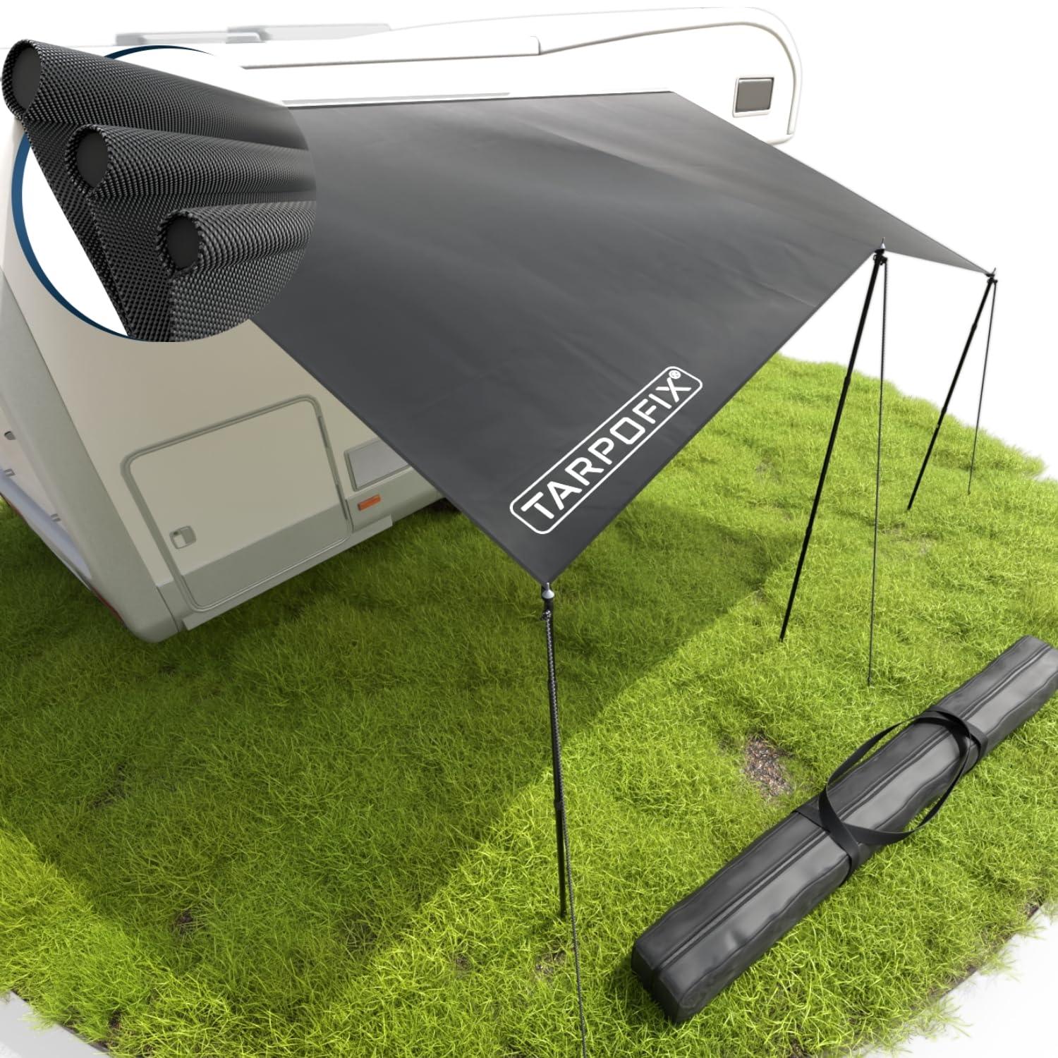 Tarpofix® Tendalino Camper con Keder 4 x 2,4 m | Tetto Parasole PU 6000mm Impermeabile per Profilo Keder | Tettoia Protezione Solare & UV 60+ per Campeggio | Telo Veranda per Roulotte & Caravan Tarp