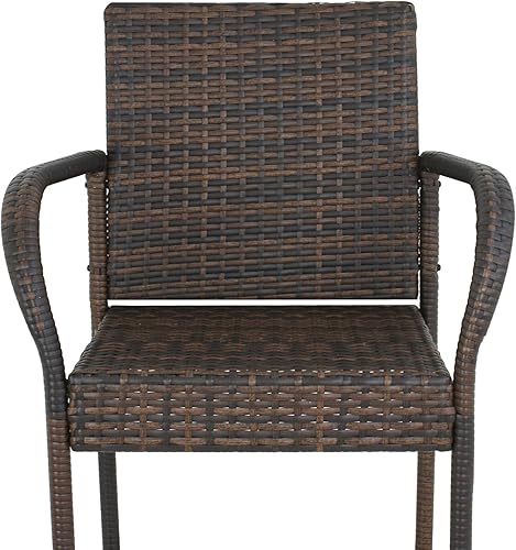 Miniatura 7 de SUPER DEAL Taburete de mimbre mejorado, silla de ratán para patio trasero al aire libre con marco de hierro, reposabrazos y reposapiés (2)