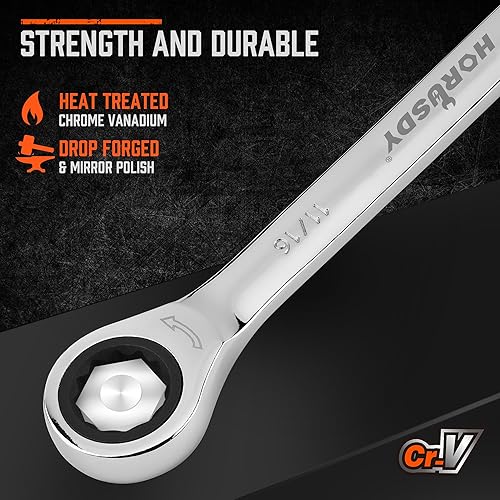 Miniatura 9 de HORUSDY Juego de llaves de trinquete de 24 piezas, métricas y SAE, juego de llaves combinadas de trinquete con organizador, 72 dientes, acero al